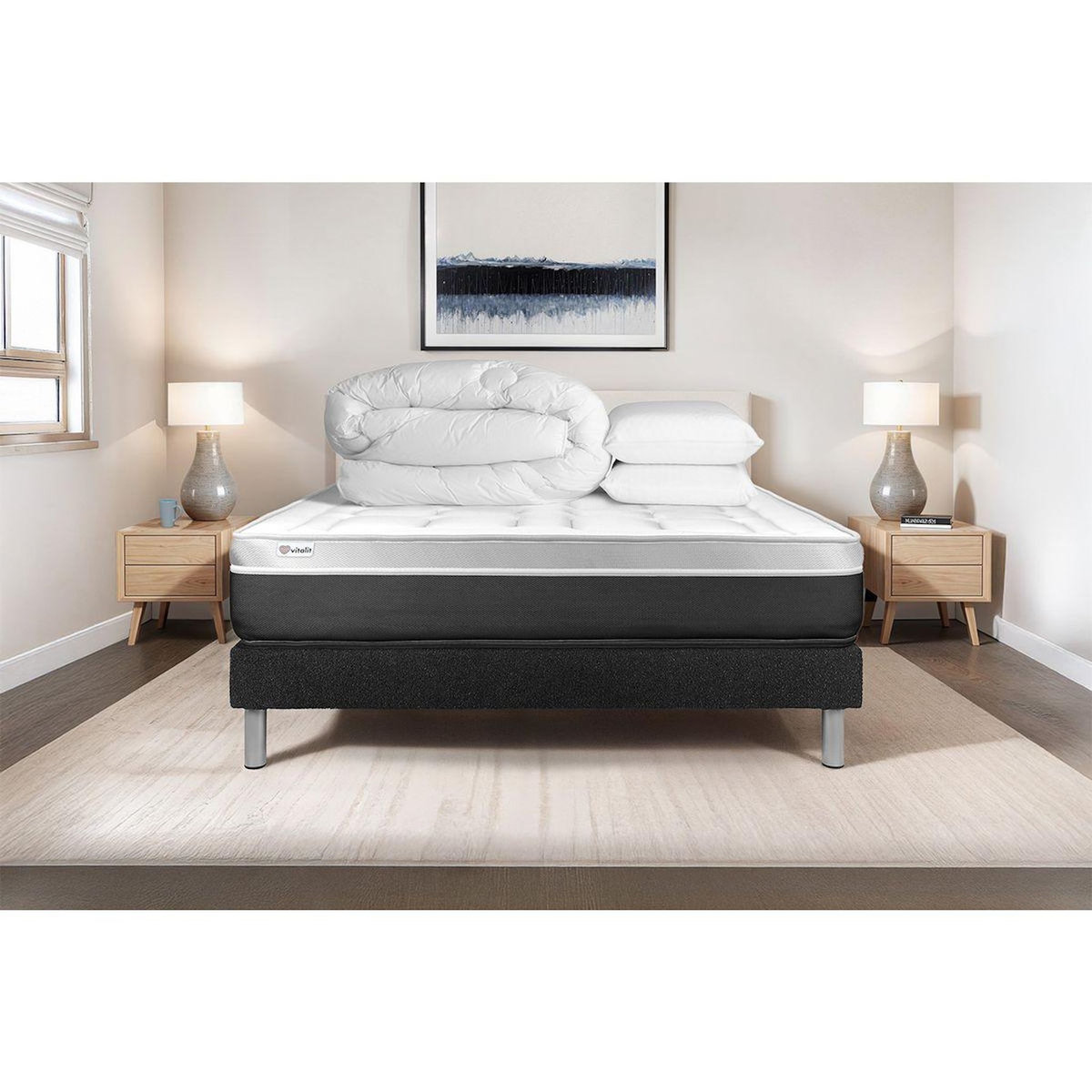 VITALIT Pack prêt à dormir VITAL SOFT 160 x 200 cm sommier Kit noir