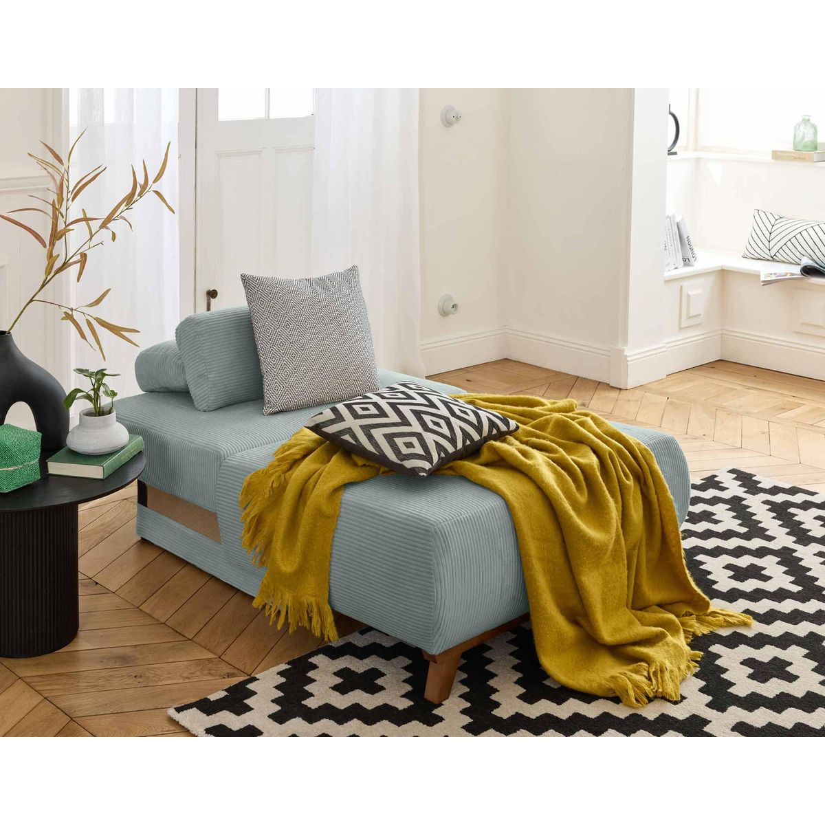 BEST MOBILIER Cristal - fauteuil - convertible avec coffre - en velours côtelé