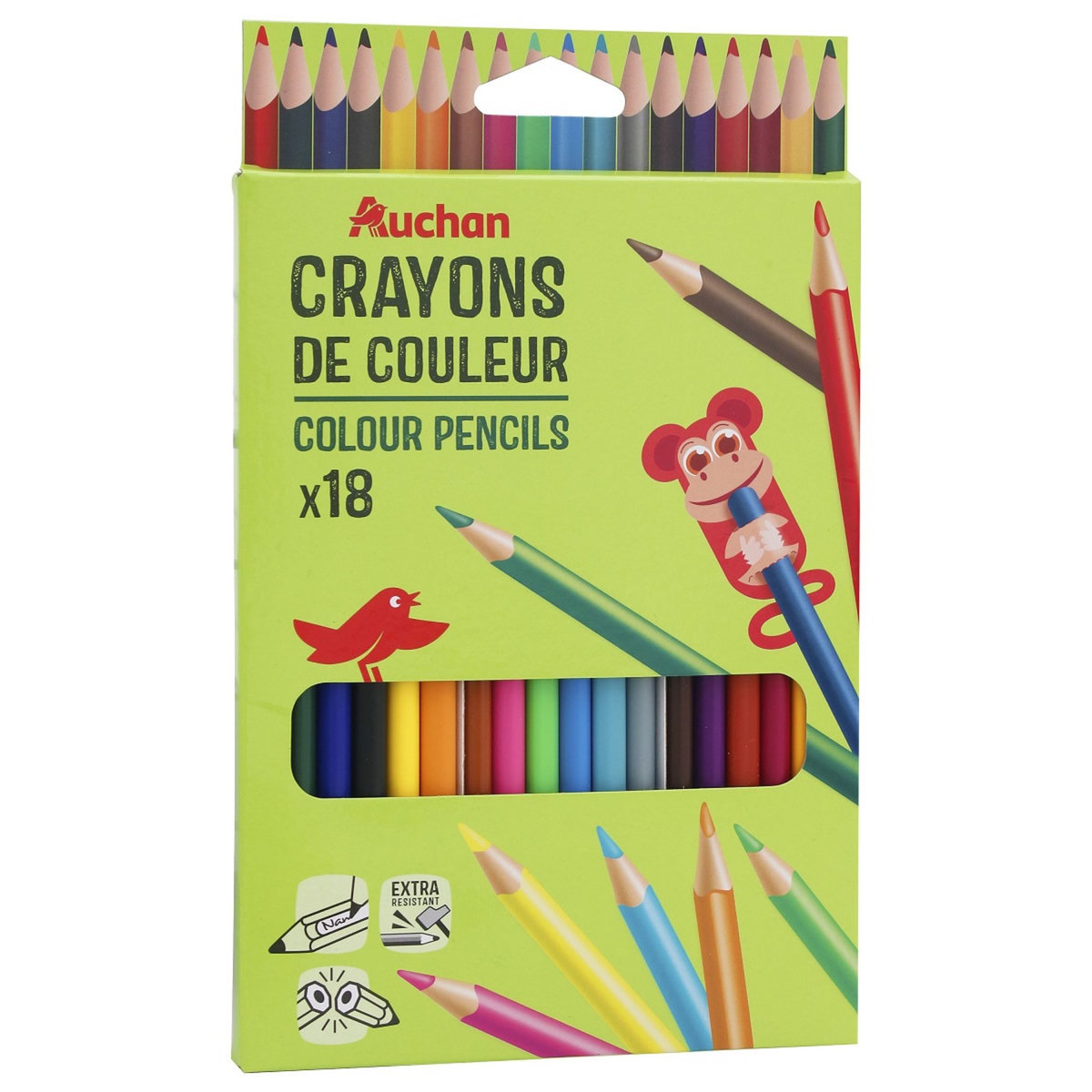 AUCHAN Boîte de 18 crayons de couleur