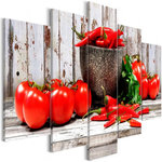Paris Prix Tableau 5 Panneaux  Red Vegetables Wood Wide. Coloris disponibles : Multicolore