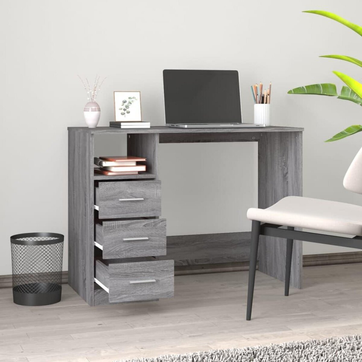 VIDAXL Bureau avec tiroirs Sonoma gris 102x50x76 cm Bois d'ingenierie
