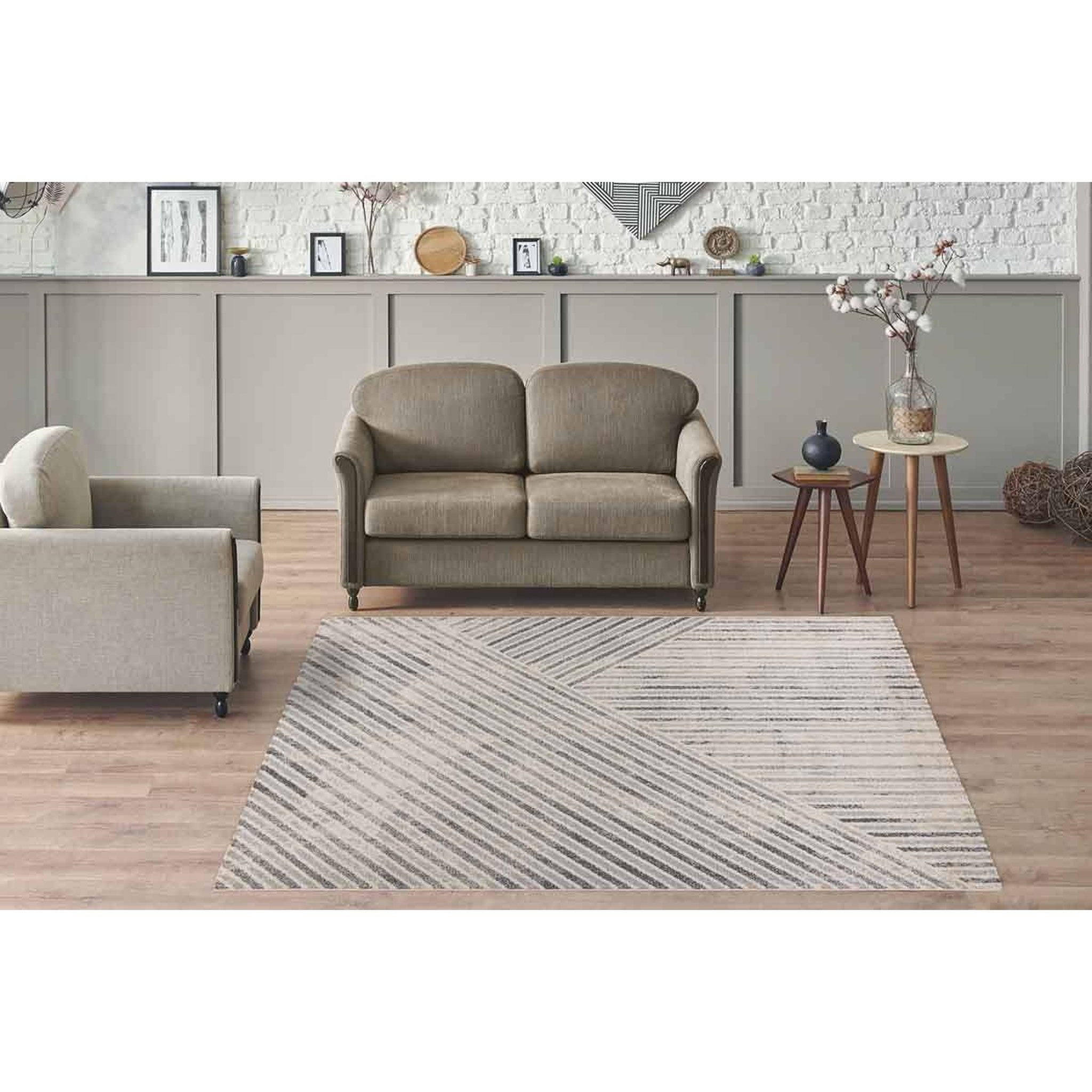 Voir la diapositive 5 : Paris Prix Tapis Tissé Graphique  Rhombus  Beige & Gris