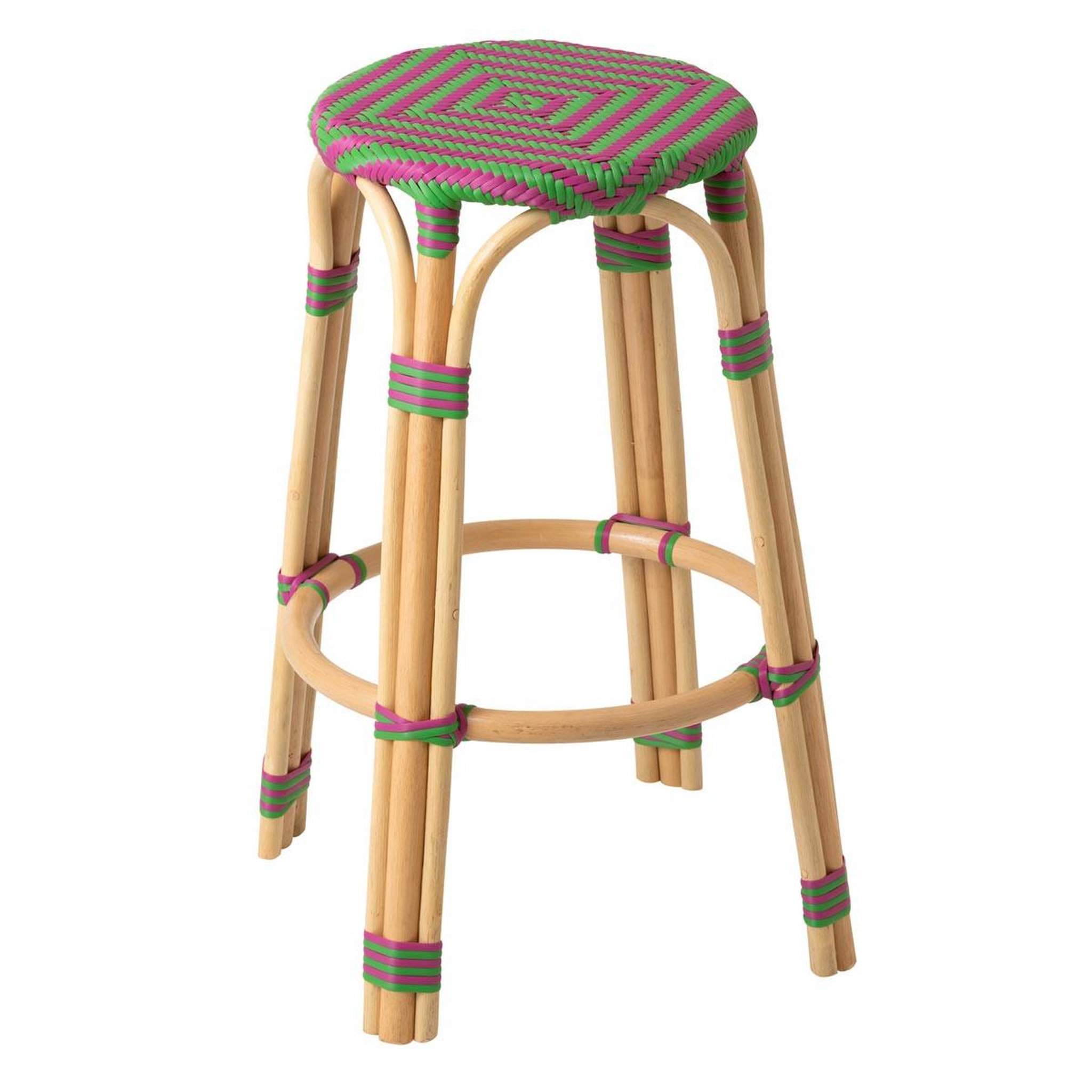 J-LINE Tabouret de bar en rotin  geo  66cm rose & vert