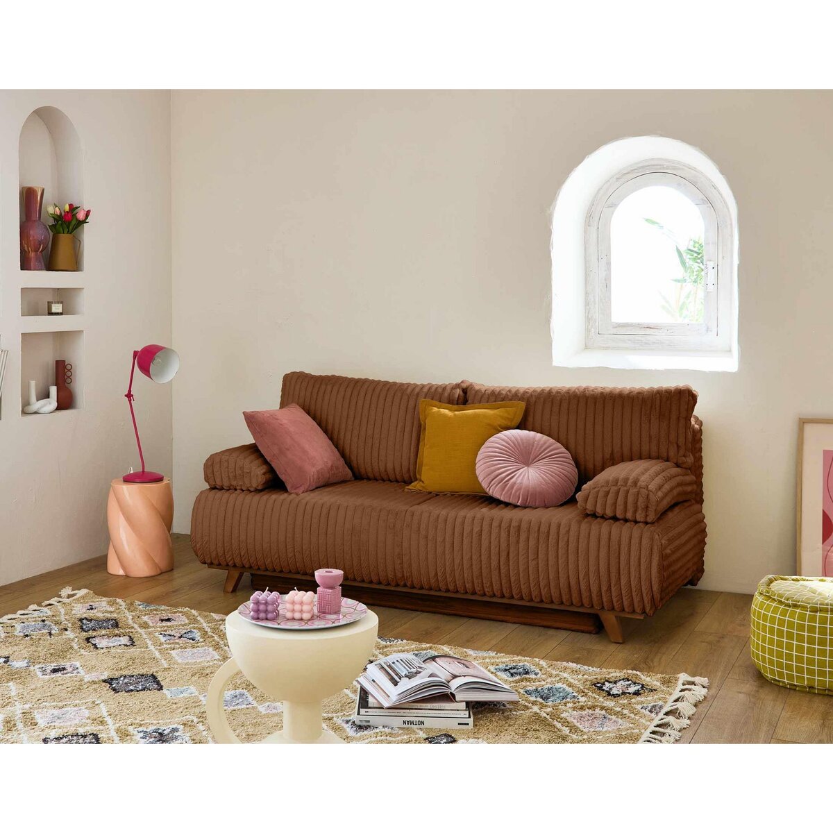 BEST MOBILIER Cristal - canapé 3 places - convertible avec coffre - en fausse fourrure côtelée