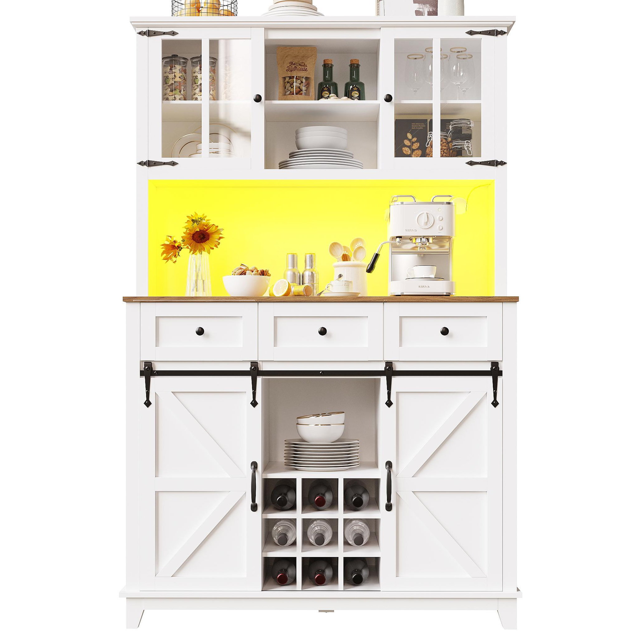 Voir la diapositive 1 : MERAX Buffet de cuisine 4 portes 3 tiroirs