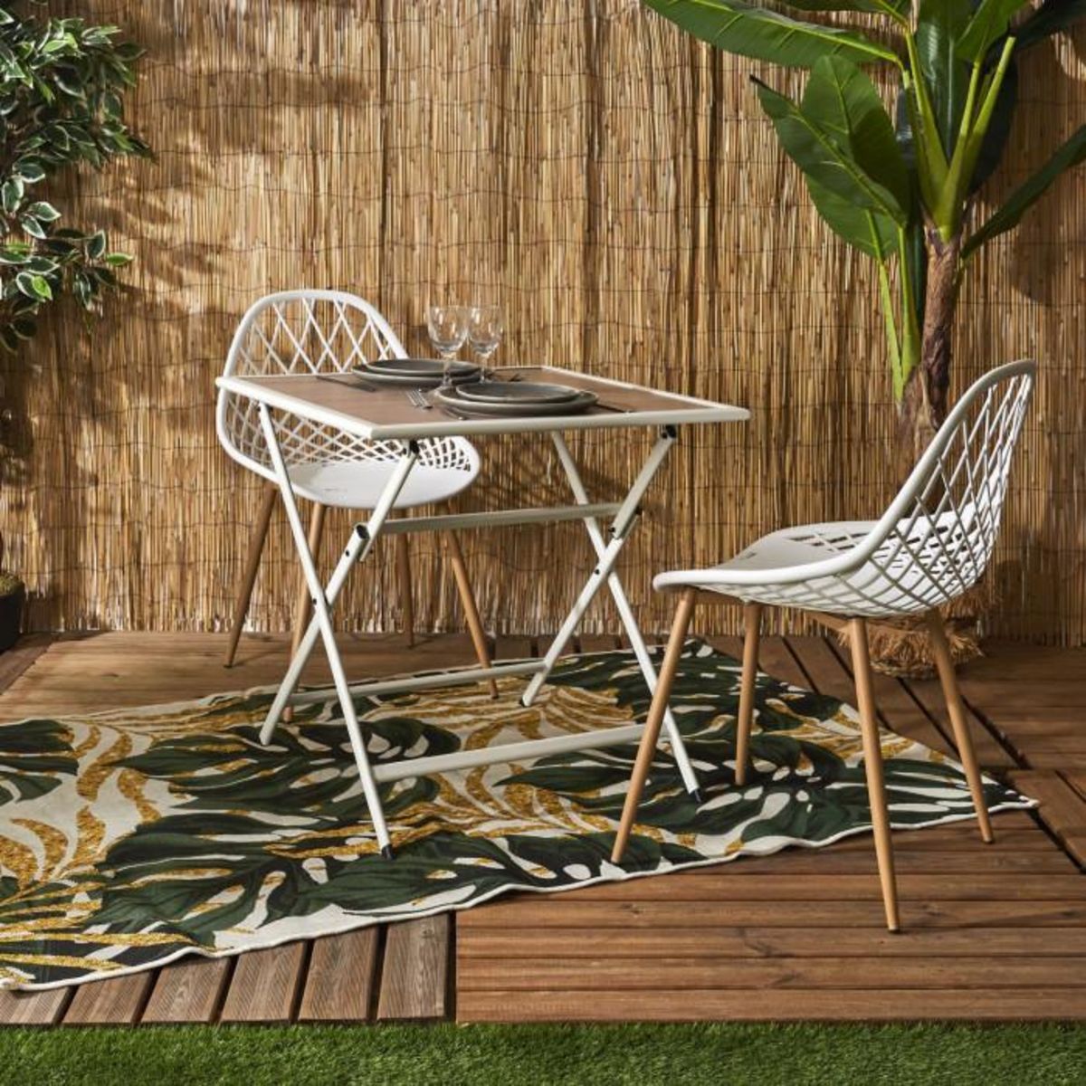 Paris Prix Table de Jardin Pliable  Barcelone  70cm Blanc & Naturel