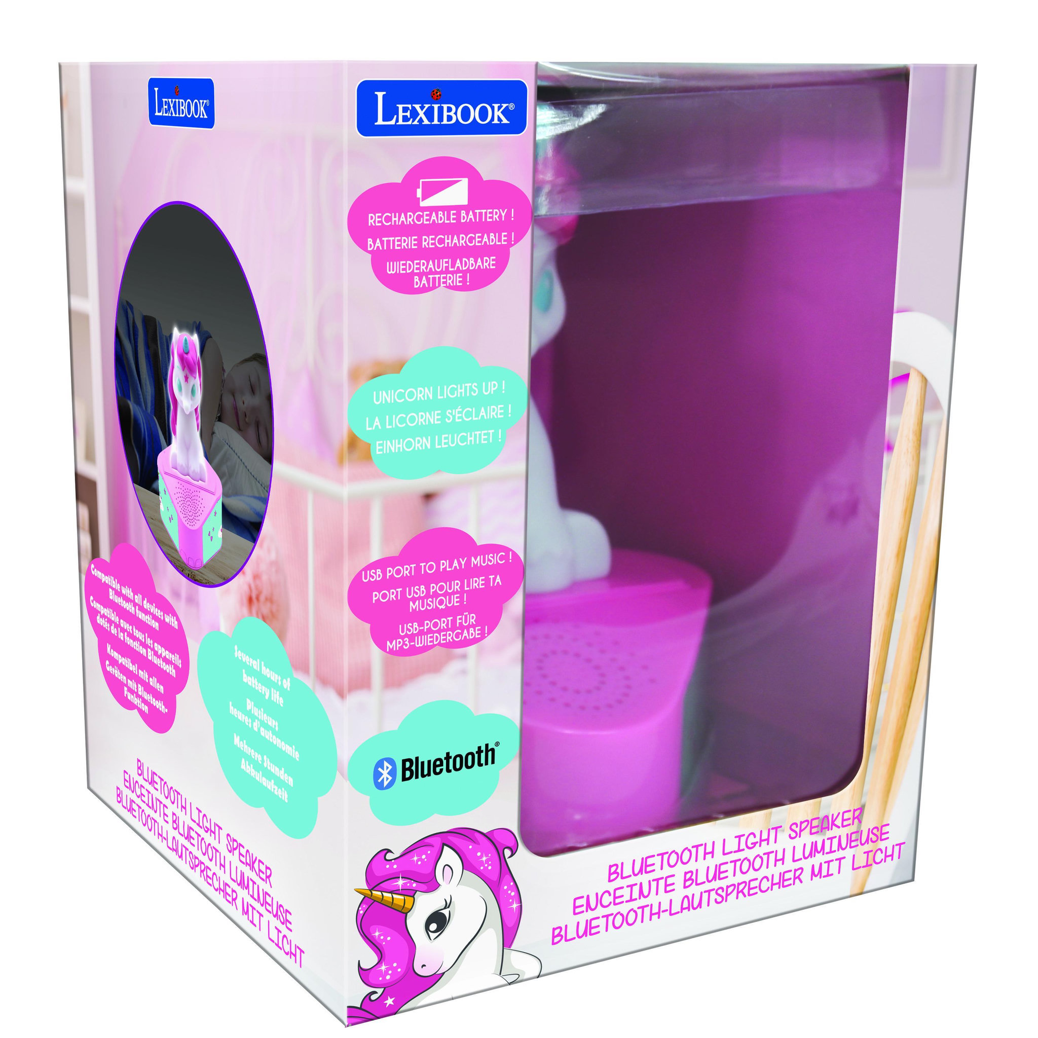 Voir la diapositive 4 : Lexibook Enceinte Bluetooth avec figurine lumineuse Licorne