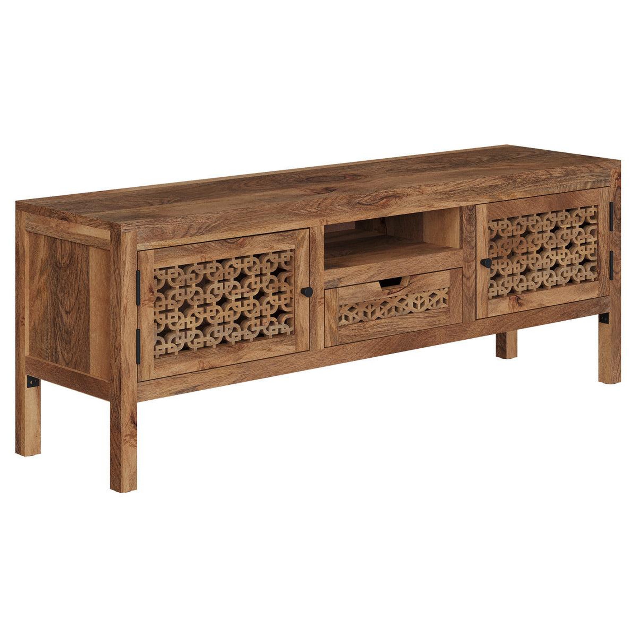 Voir la diapositive 3 : MAISON PAVANE Meuble tv ajouré en bois de manguier 150 cm-jaya