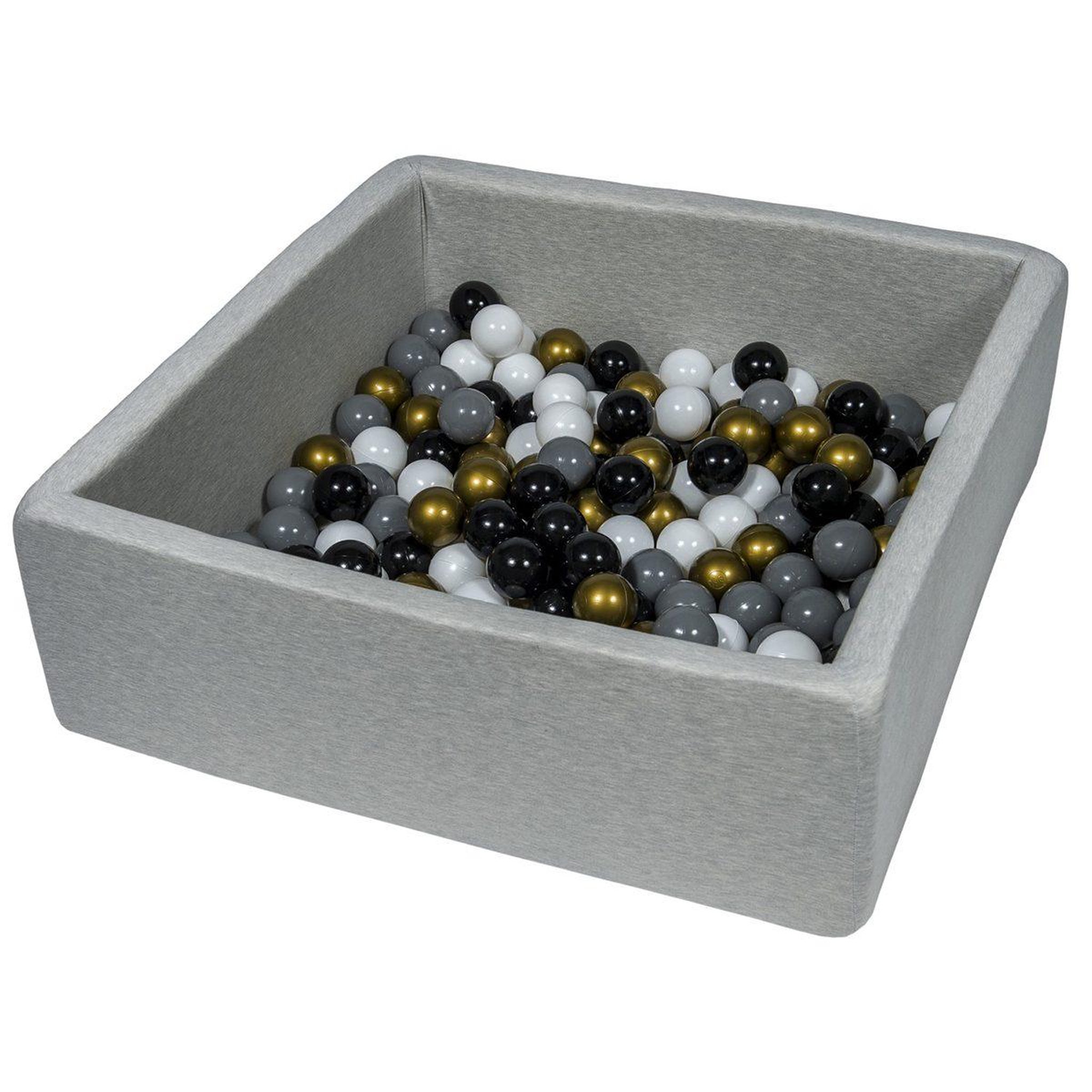 VELINDA Piscine à balles pour enfant, 90x90 cm, aire de jeu + 150 balles noir, blanc, or, gris