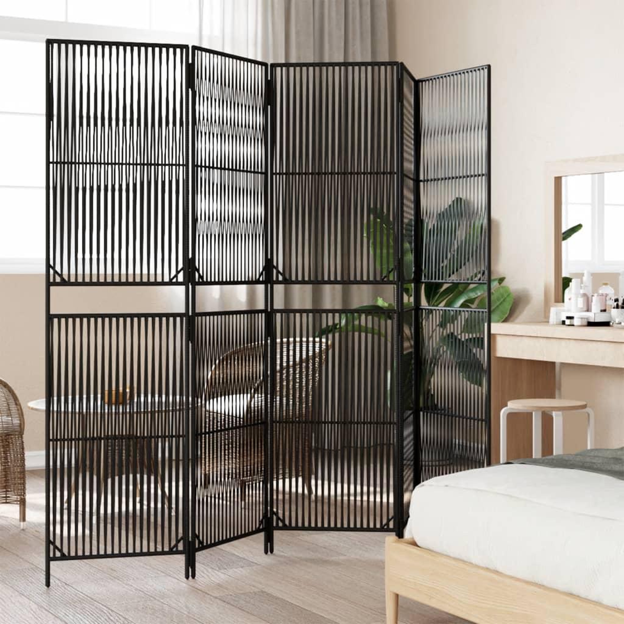 Voir la diapositive 3 : VIDAXL Cloison de separation 5 panneaux noir resine tressee