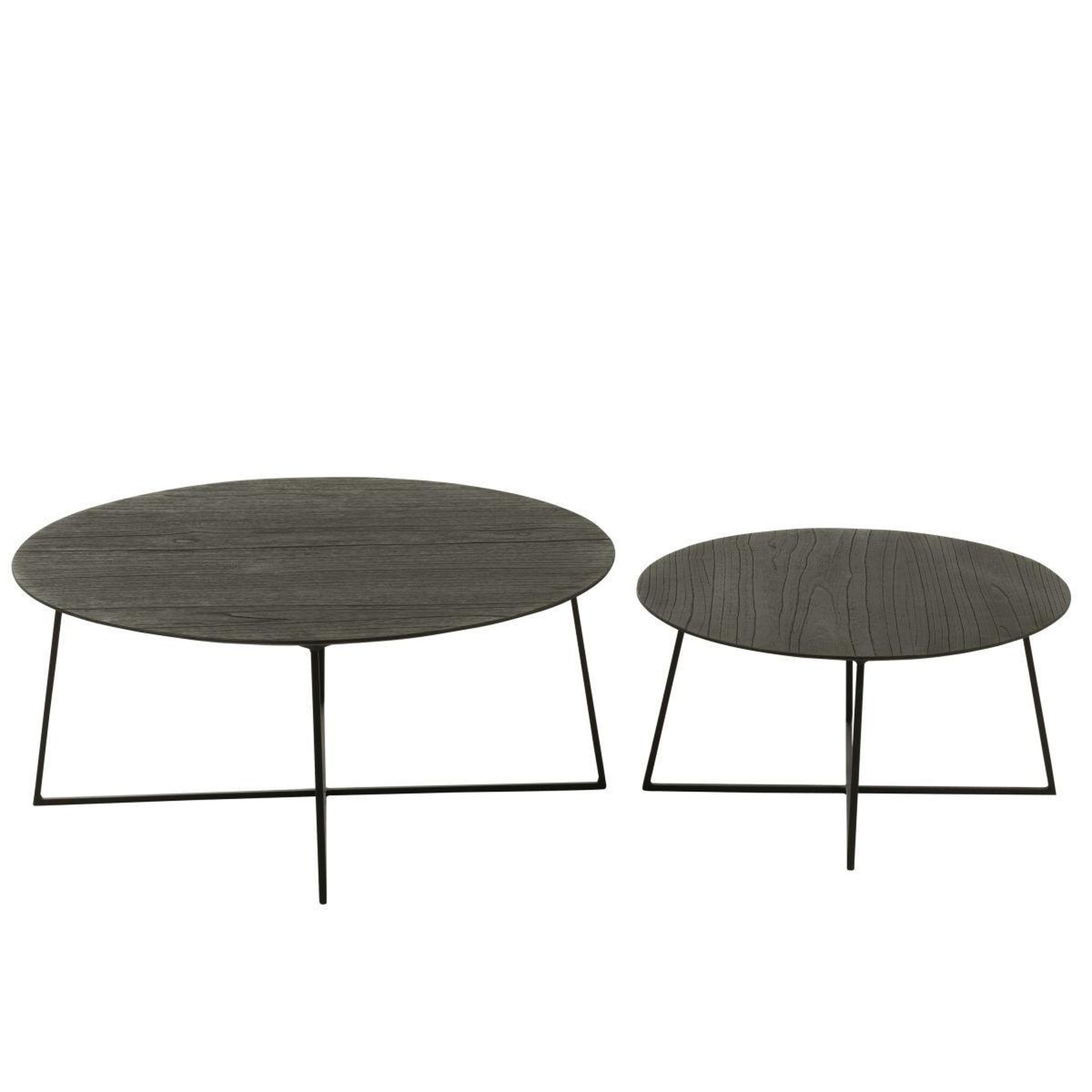 Voir la diapositive 3 : J-LINE Lot de 2 tables basses gigognes en teck  lucille  80cm noir