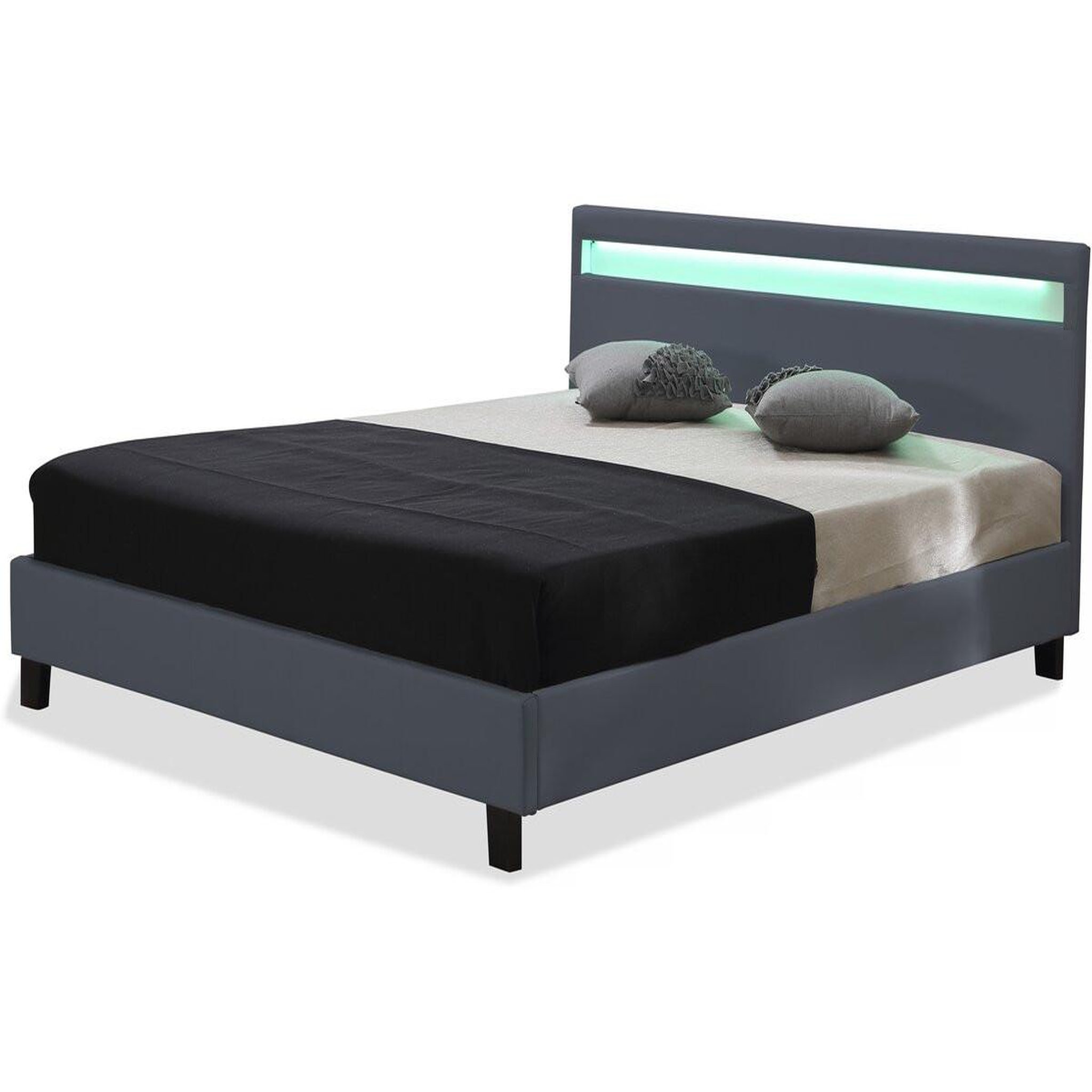 Habitat et Jardin Lit  avec led  maria  - 160 x 200 cm - gris
