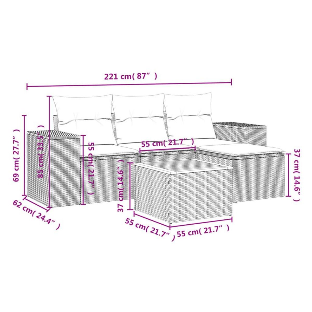 VIDAXL Salon de jardin 5 pcs avec coussins gris resine tressee