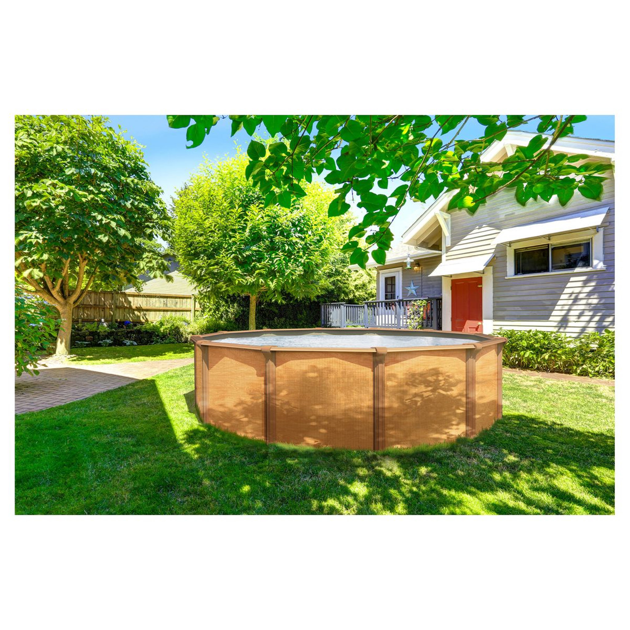 Voir la diapositive 1 : trigano Piscine ronde métal hors sol aspect bois 4,90 x 1,32 m OSMOSE