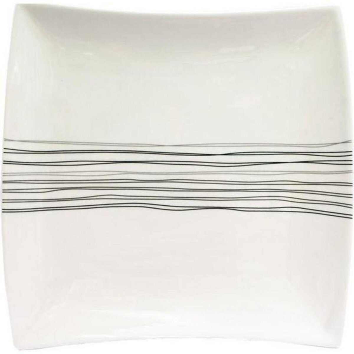 SECRET DE GOURMET Lot de 6 Assiettes à Dessert Carrées  Lignes  20cm Blanc