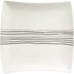 SECRET DE GOURMET Lot de 6 Assiettes à Dessert Carrées  Lignes  20cm Blanc