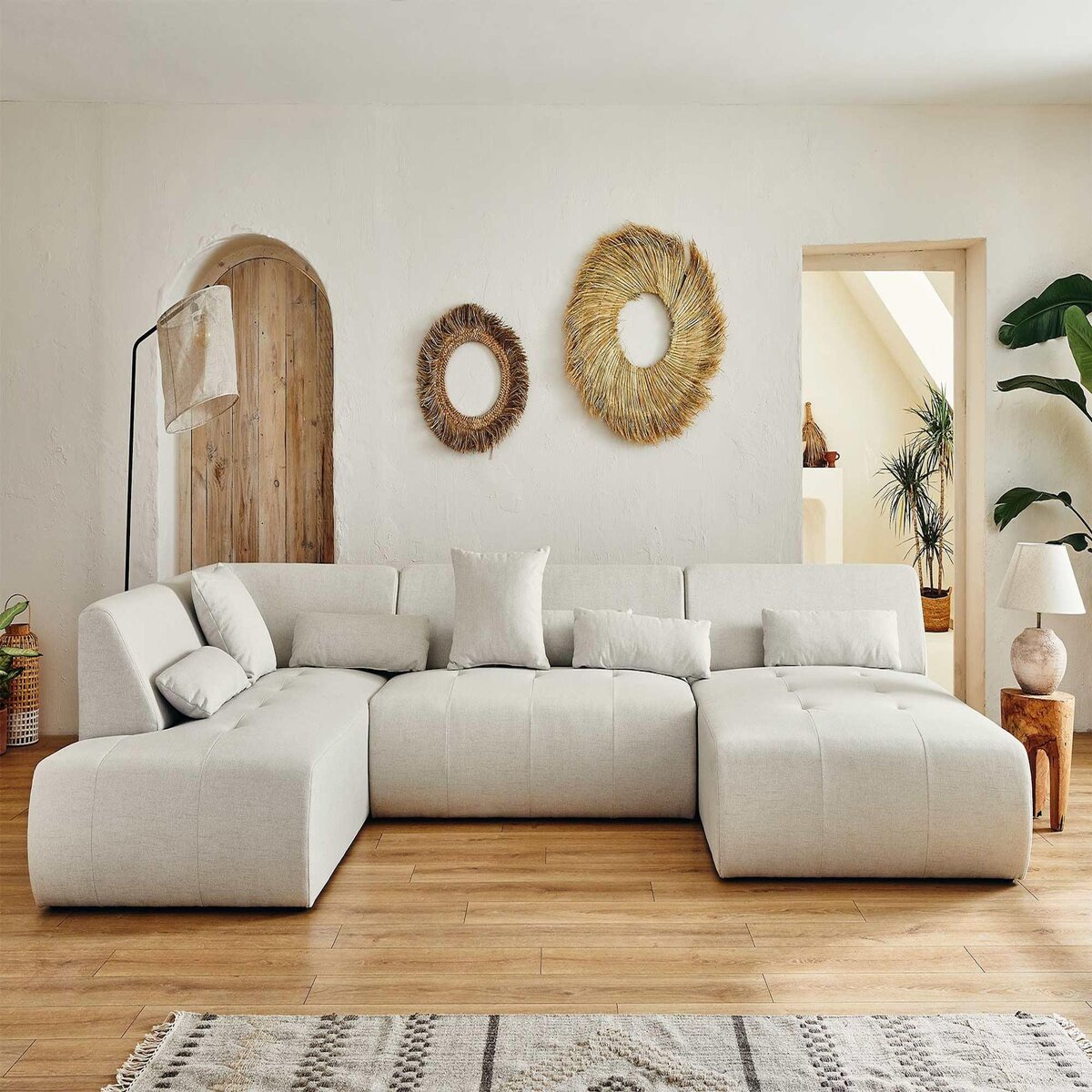 LISA DESIGN Onyx - canapé panoramique d'angle gauche 7 places - en tissu