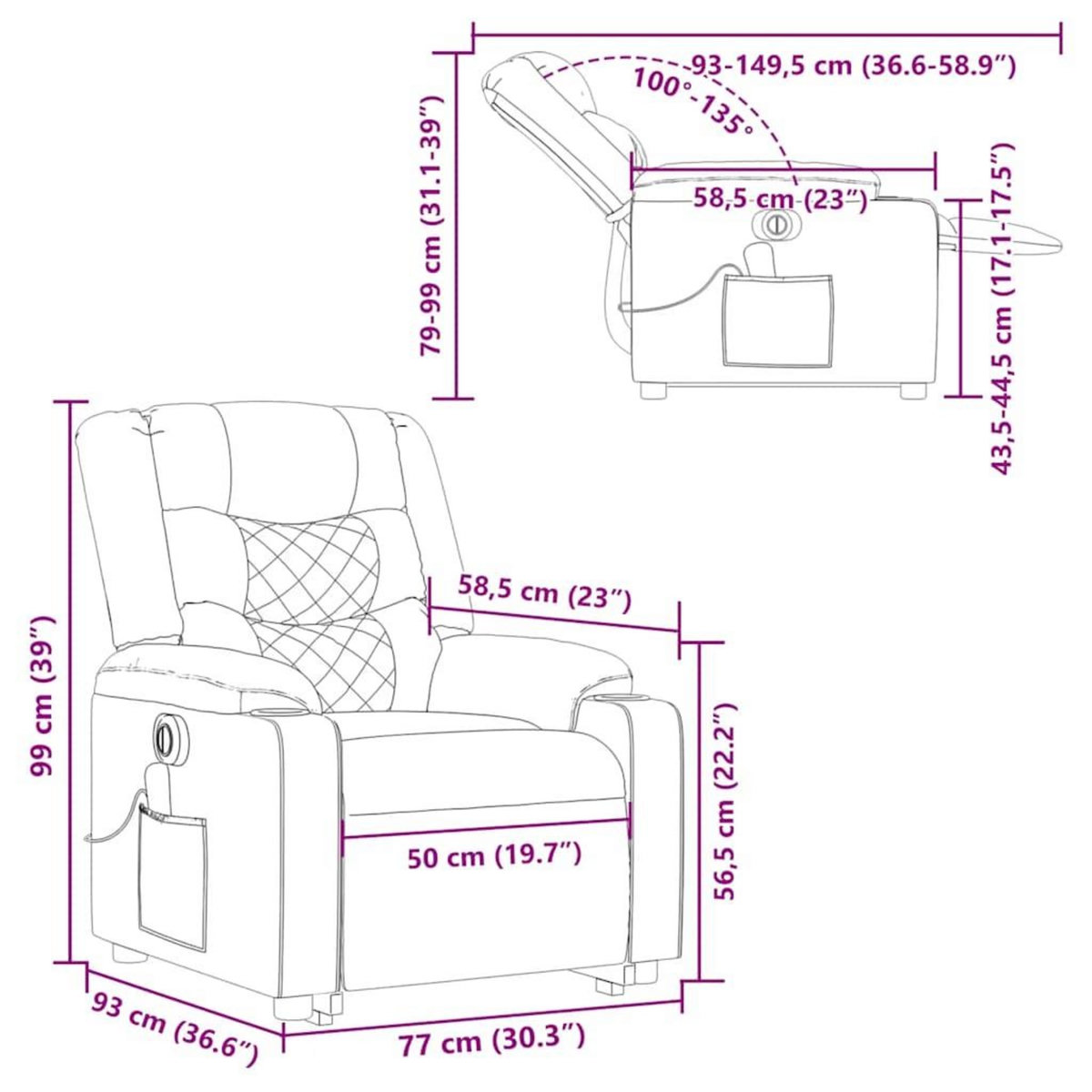 VIDAXL Fauteuil inclinable de massage electrique Creme Tissu