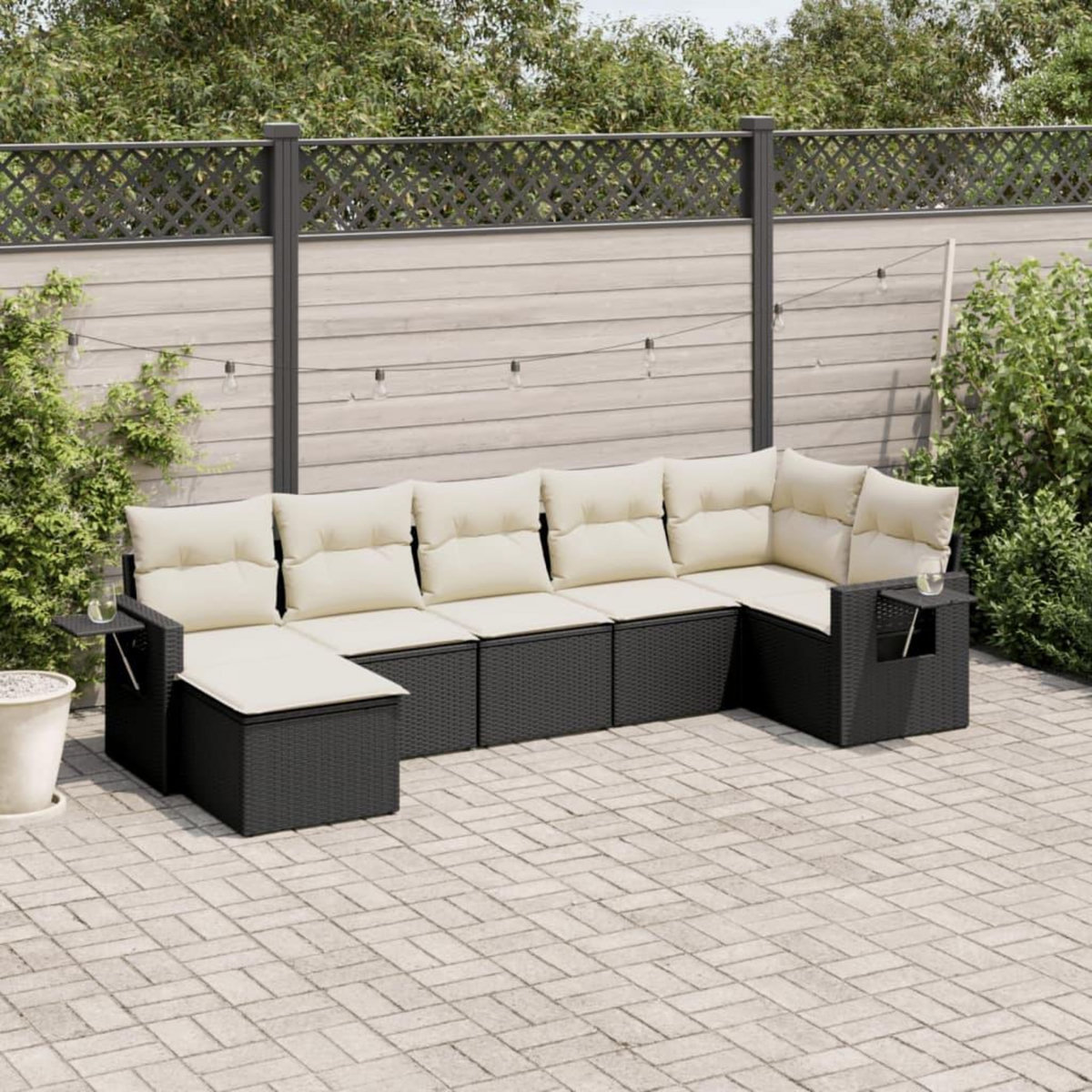 VIDAXL Salon de jardin 7 pcs avec coussins noir resine tressee