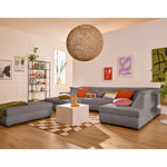 LISA DESIGN Vermont - canapé panoramique d'angle droit - 7 places - en velours côtelé. Coloris disponibles : Noir