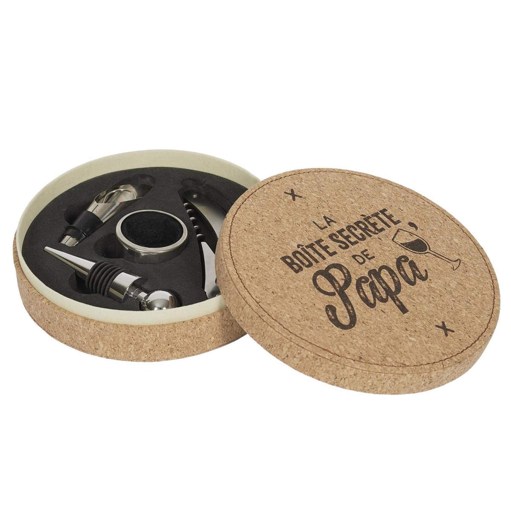 Voir la diapositive 4 : The concept Factory Coffret à vin 4 pièces  la boîte secrète de papa  14cm naturel