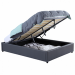 ID MARKET Lit coffre double MIAMI avec sommier 160 x 200 cm PVC gris