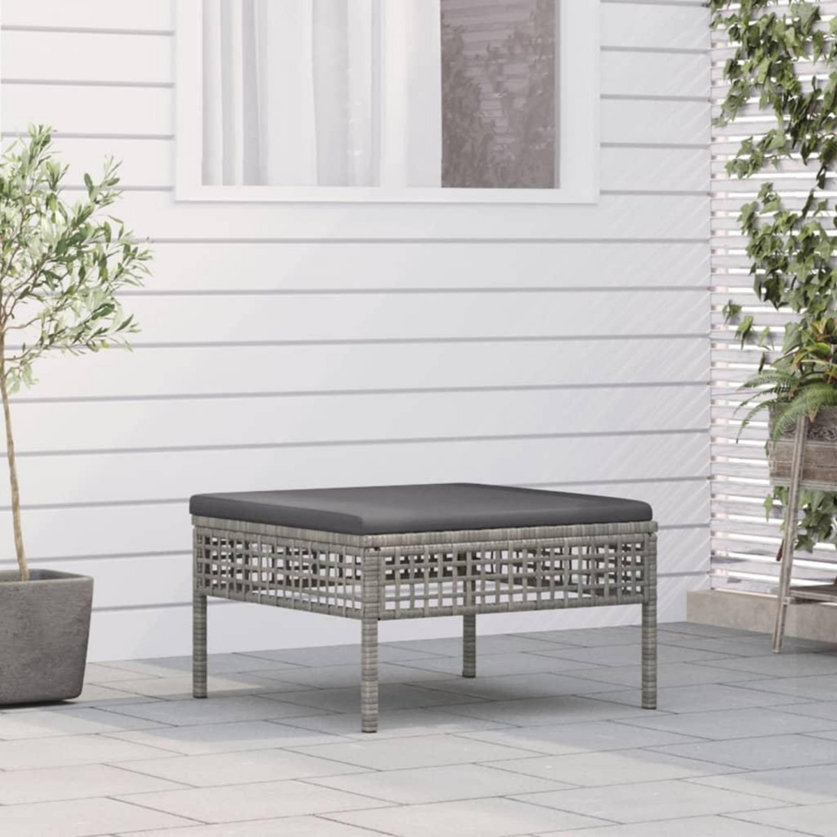VIDAXL Tabouret de jardin avec coussin gris resine tressee