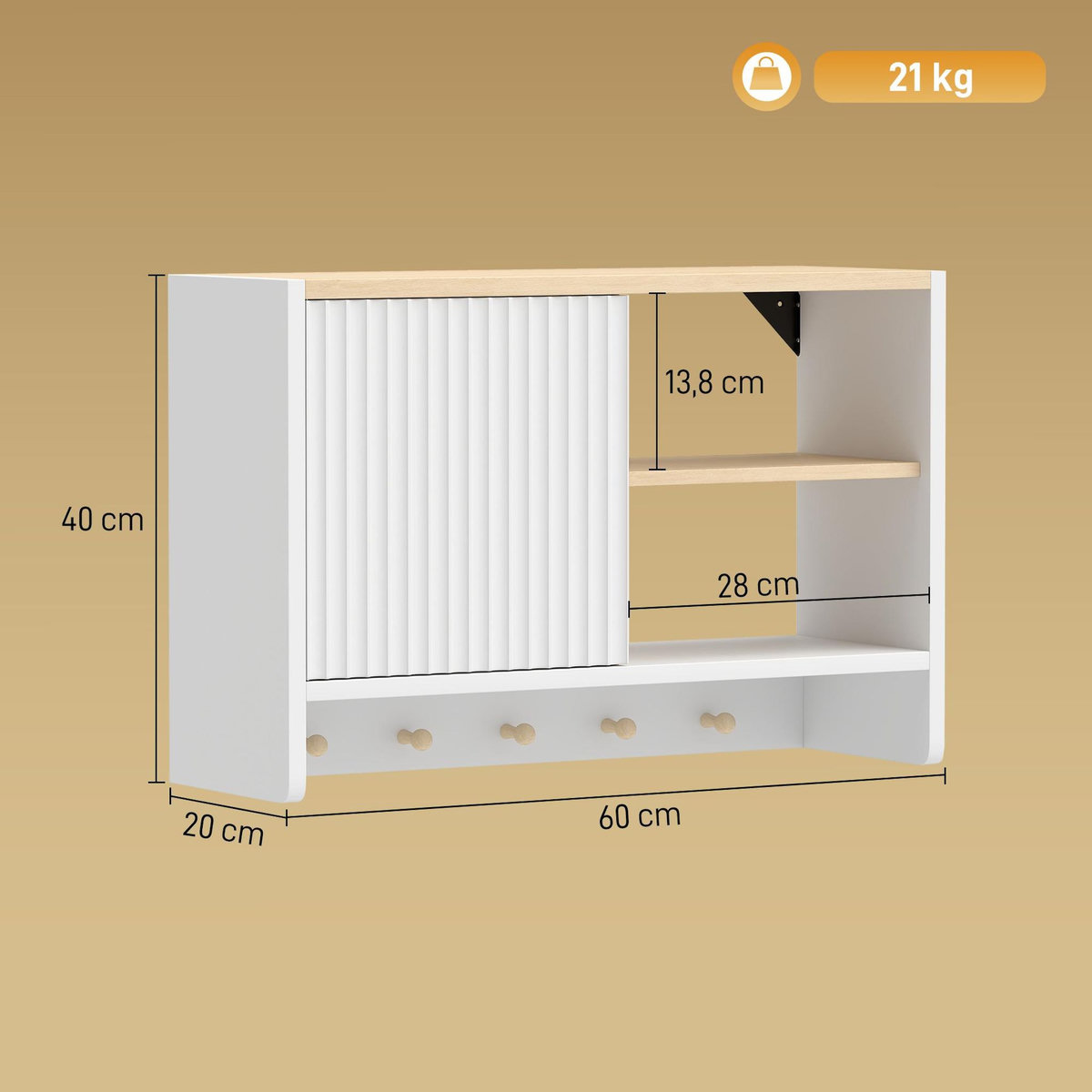 HOMCOM Armoire murale salle de bain rangement porte crochets bois blanc chêne