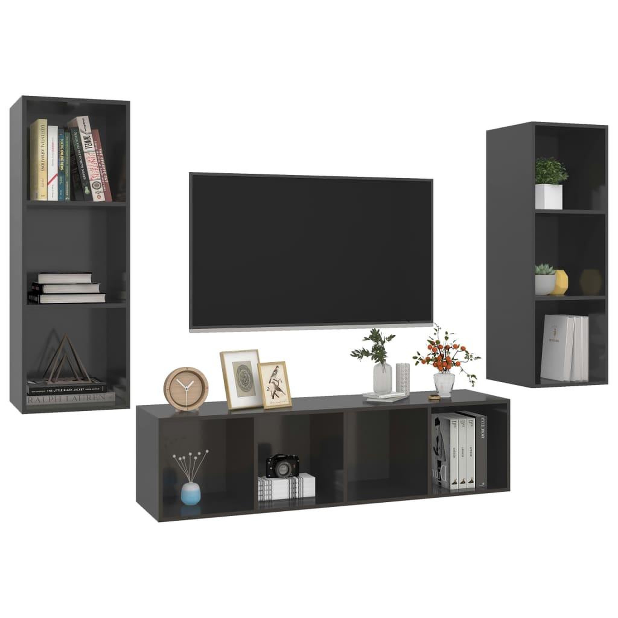 Voir la diapositive 3 : VIDAXL Ensemble de meubles TV 3 pcs Gris brillant Bois d'ingenierie