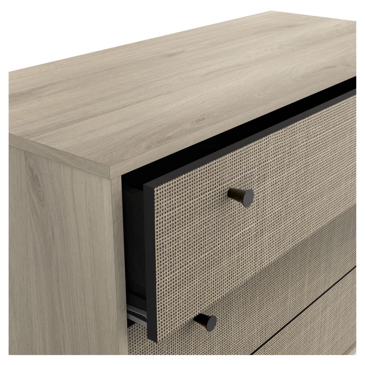 Commode 3 tiroirs décor effet cannage L90cm HANOÏ