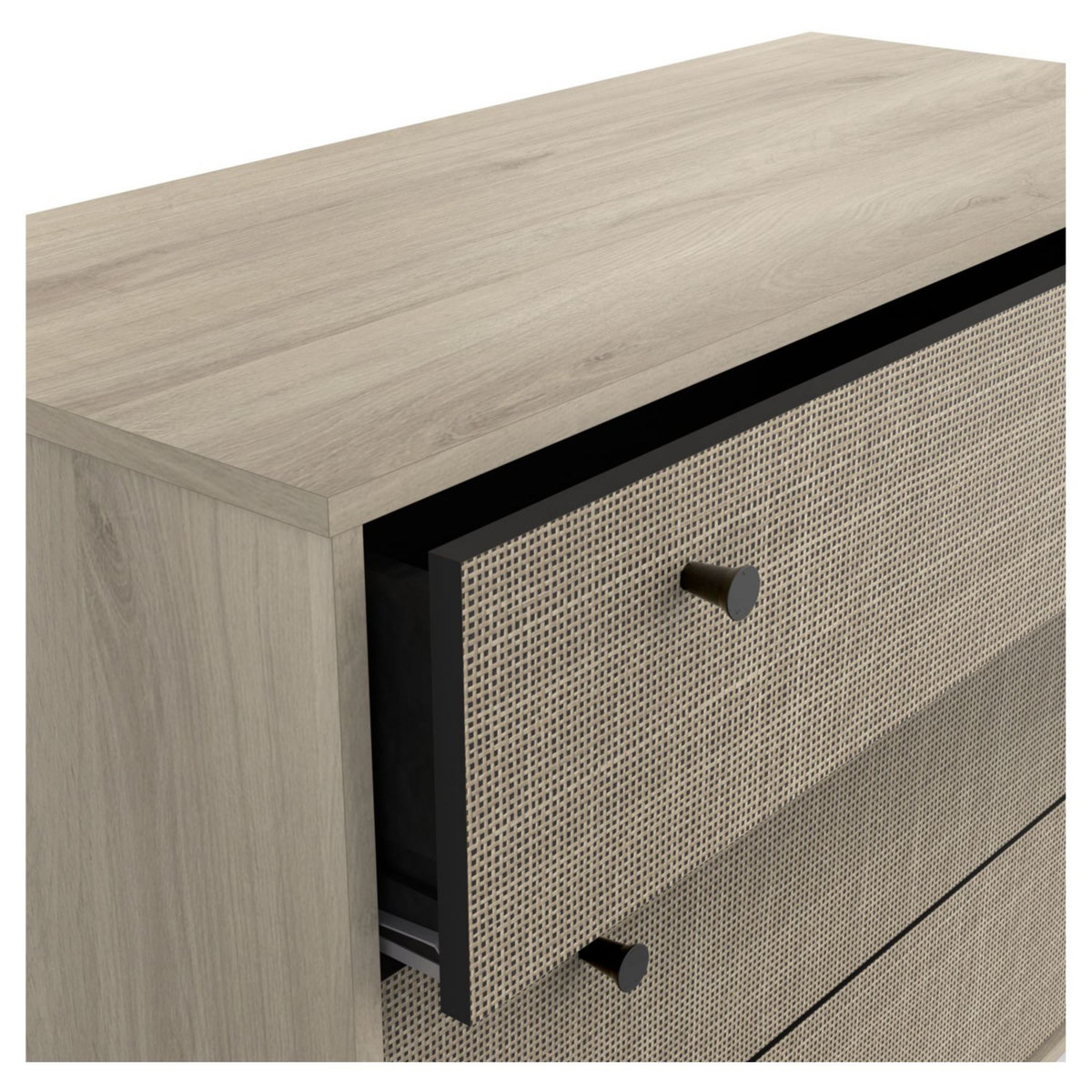 Commode 3 tiroirs décor effet cannage L90cm HANOÏ