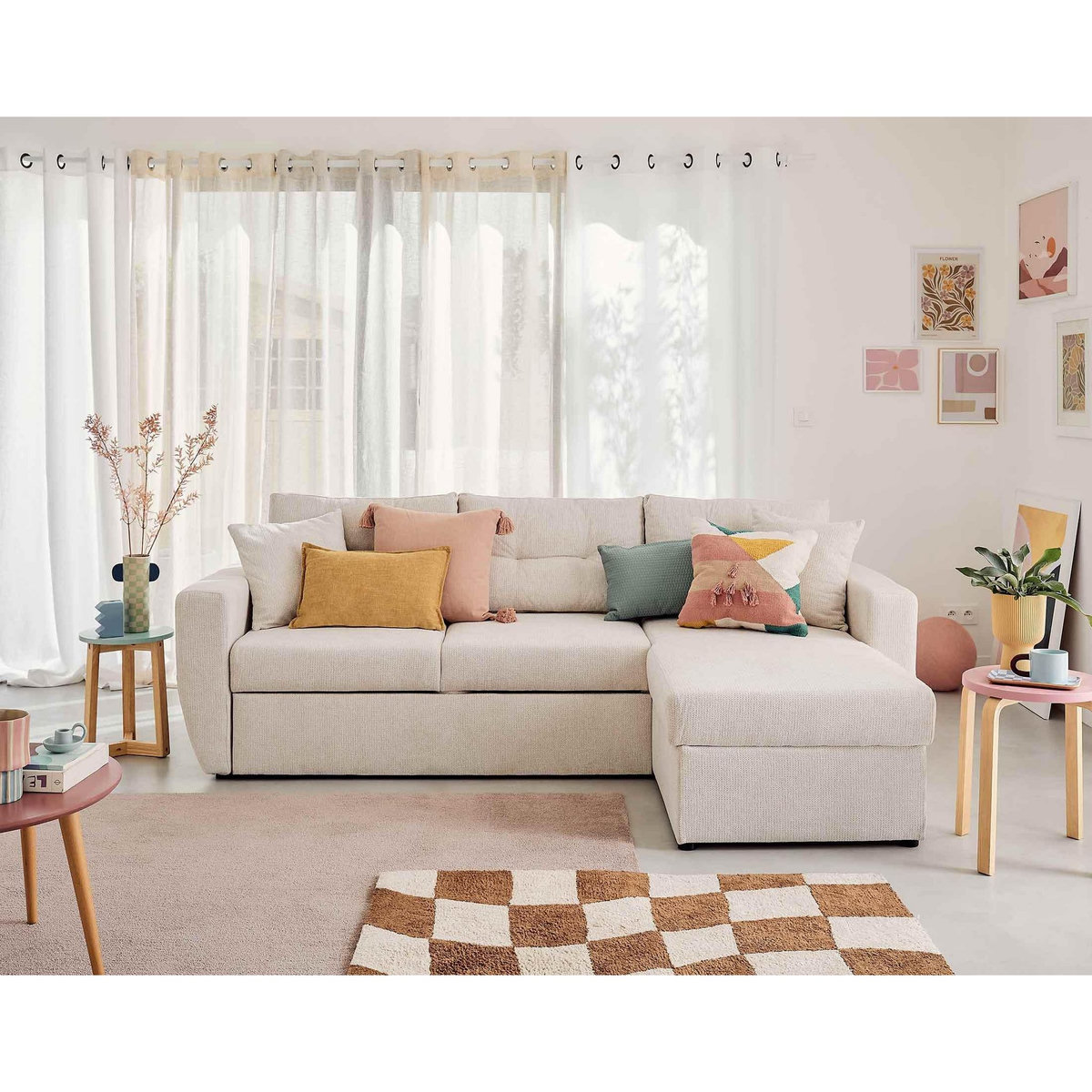 BEST MOBILIER Astoria - canapé d'angle réversible 4 places - convertible avec coffre - en tissu texturé