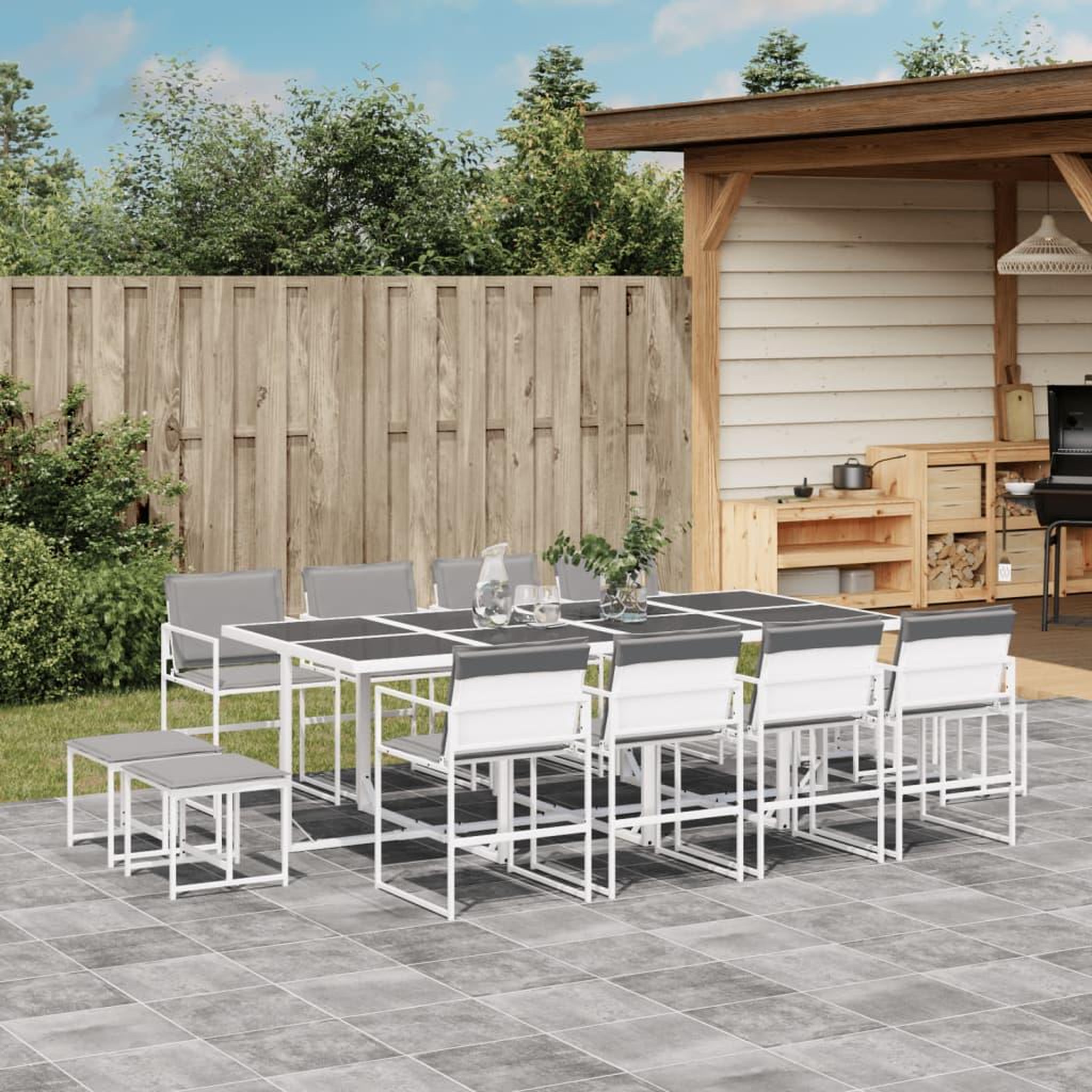 VIDAXL Ensemble a manger de jardin avec coussins 13pcs blanc textilene