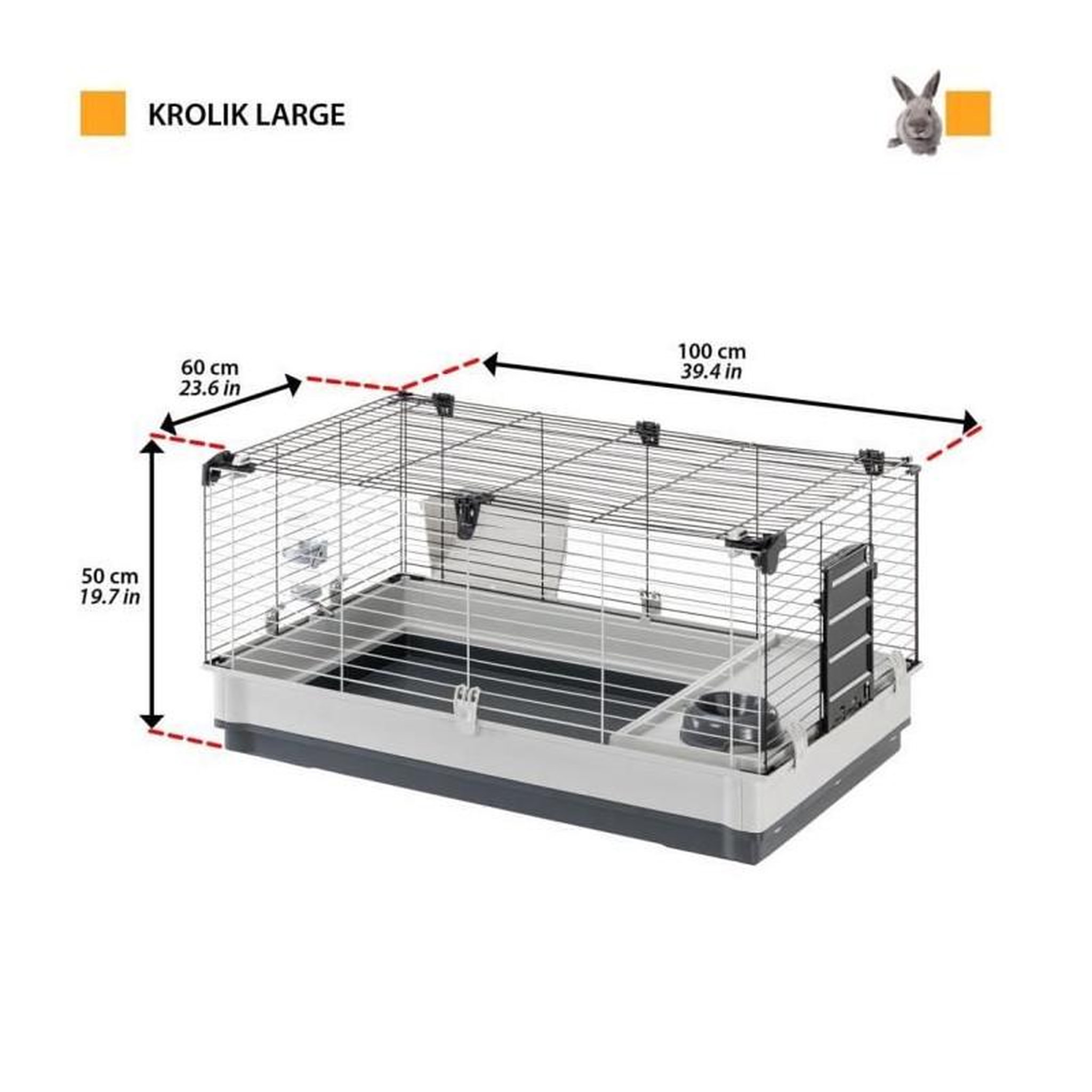Voir la diapositive 3 : Ferplast Cage KROLIK pour lapins - 100 x 60 x 50 cm