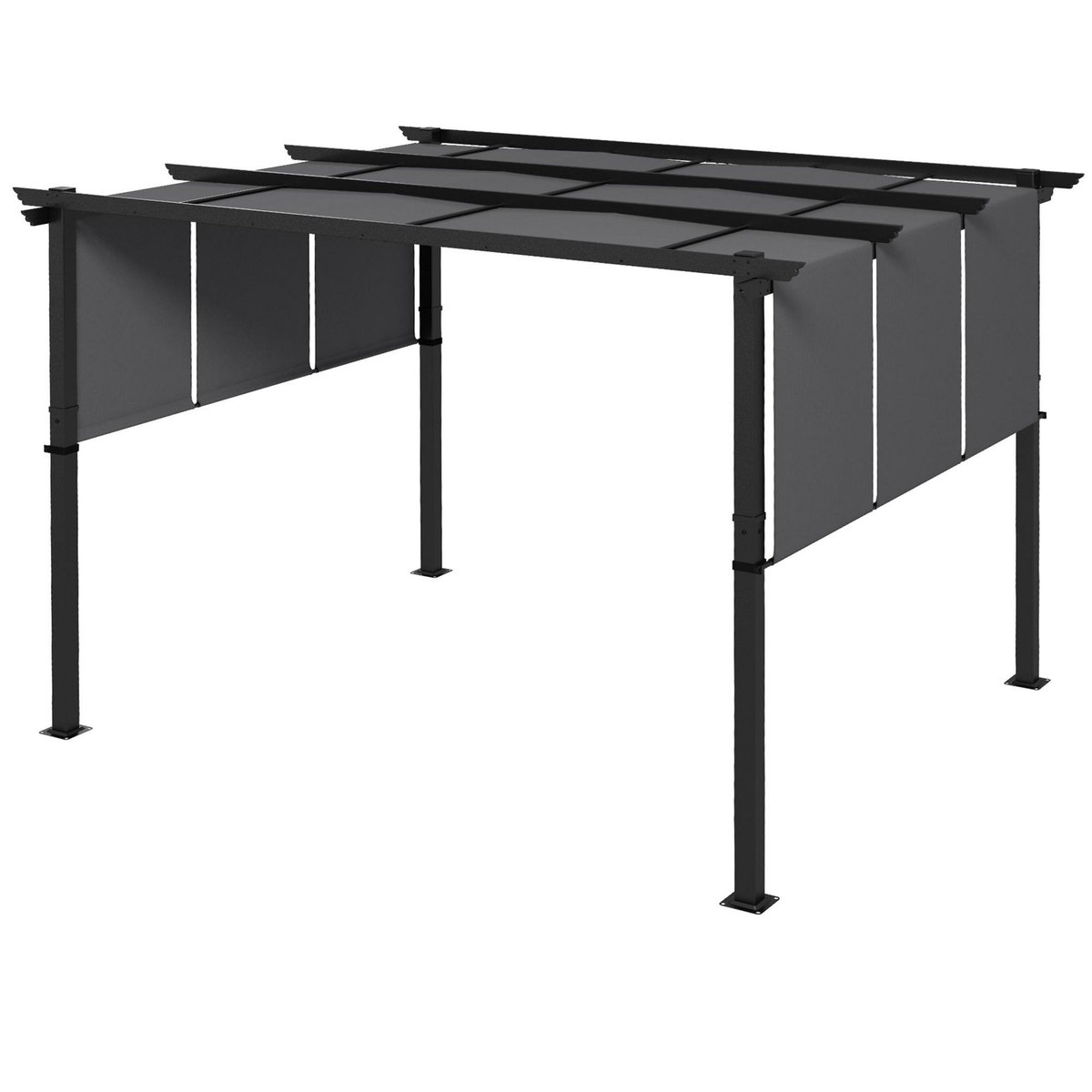 OUTSUNNY Pergola 3 toiles coulissantes - dim. 3,57L x 2,96l x 2,35H m - acier époxy noir polyester haute densité anthracite
