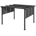 OUTSUNNY Pergola 3 toiles coulissantes - dim. 3,57L x 2,96l x 2,35H m - acier époxy noir polyester haute densité anthracite
