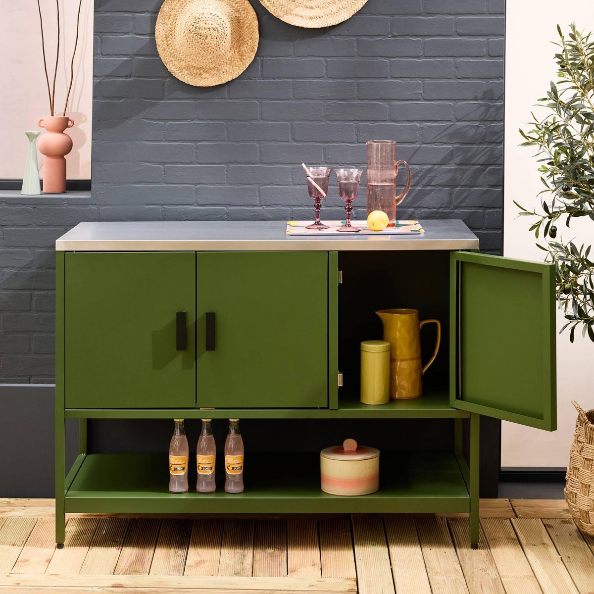 SWEEEK Cuisine extérieure en acier 3 portes,1 étagère L120cm