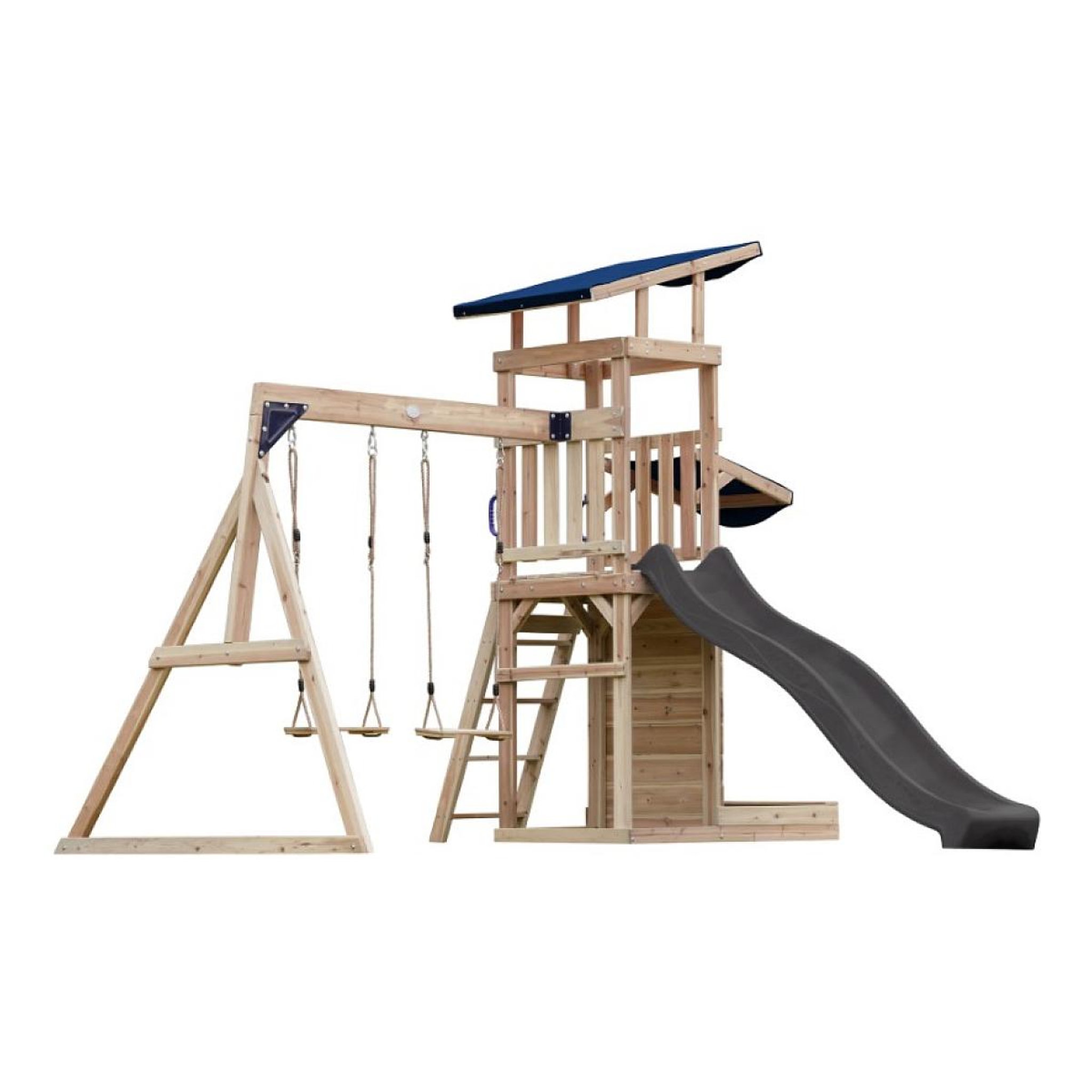 Axi House Portique Malik 2 balançoires + mur toboggan gris