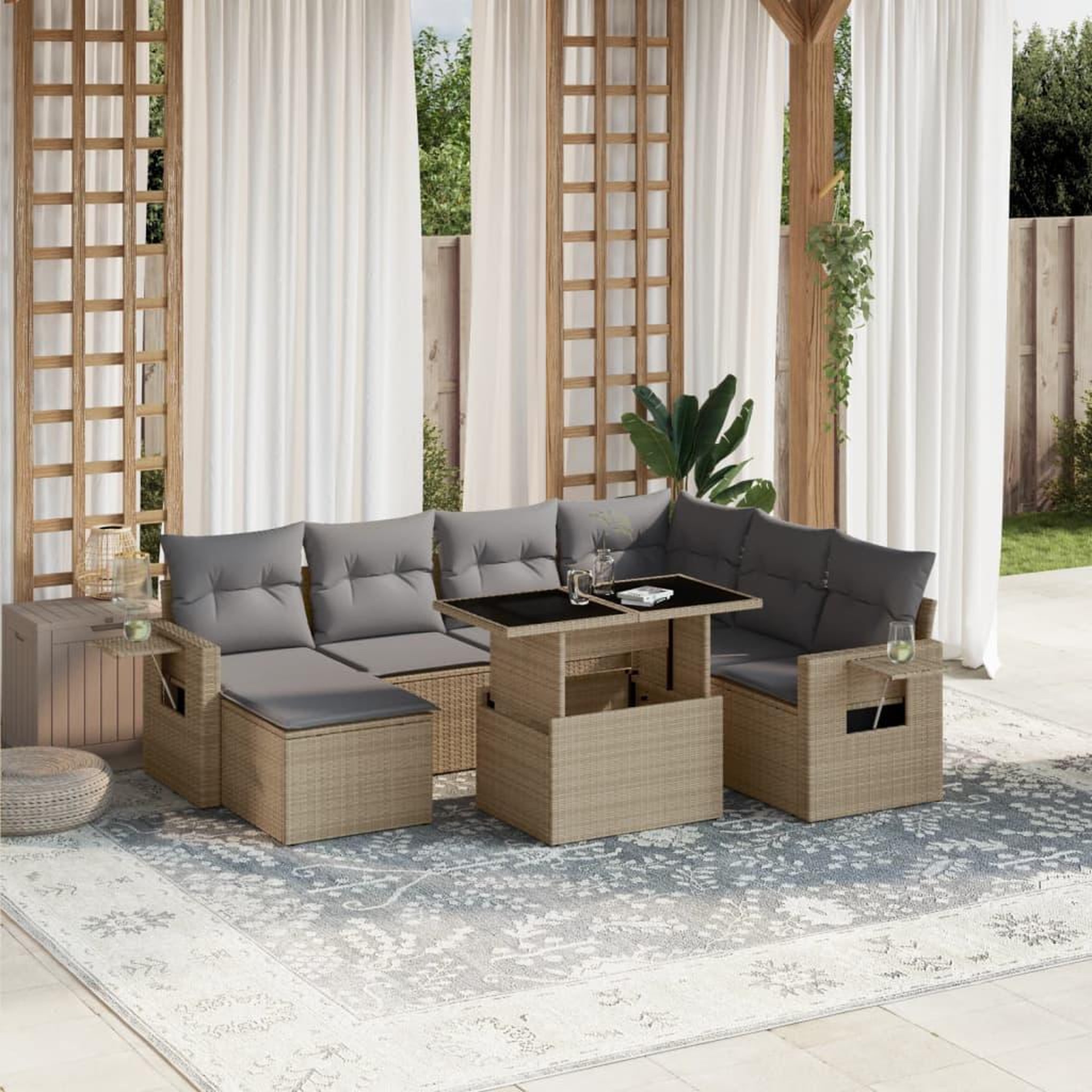 VIDAXL Salon de jardin avec coussins 8 pcs beige resine tressee