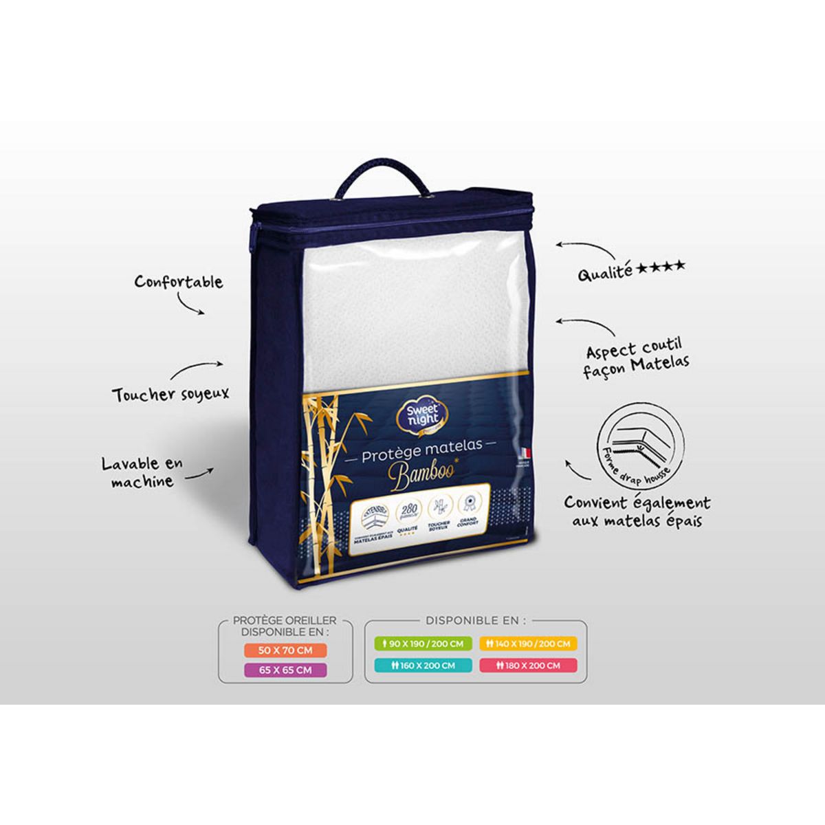Sweetnight Protège matelas prenium viscose de bambou QUALITE HOTELLERIE DE LUXE