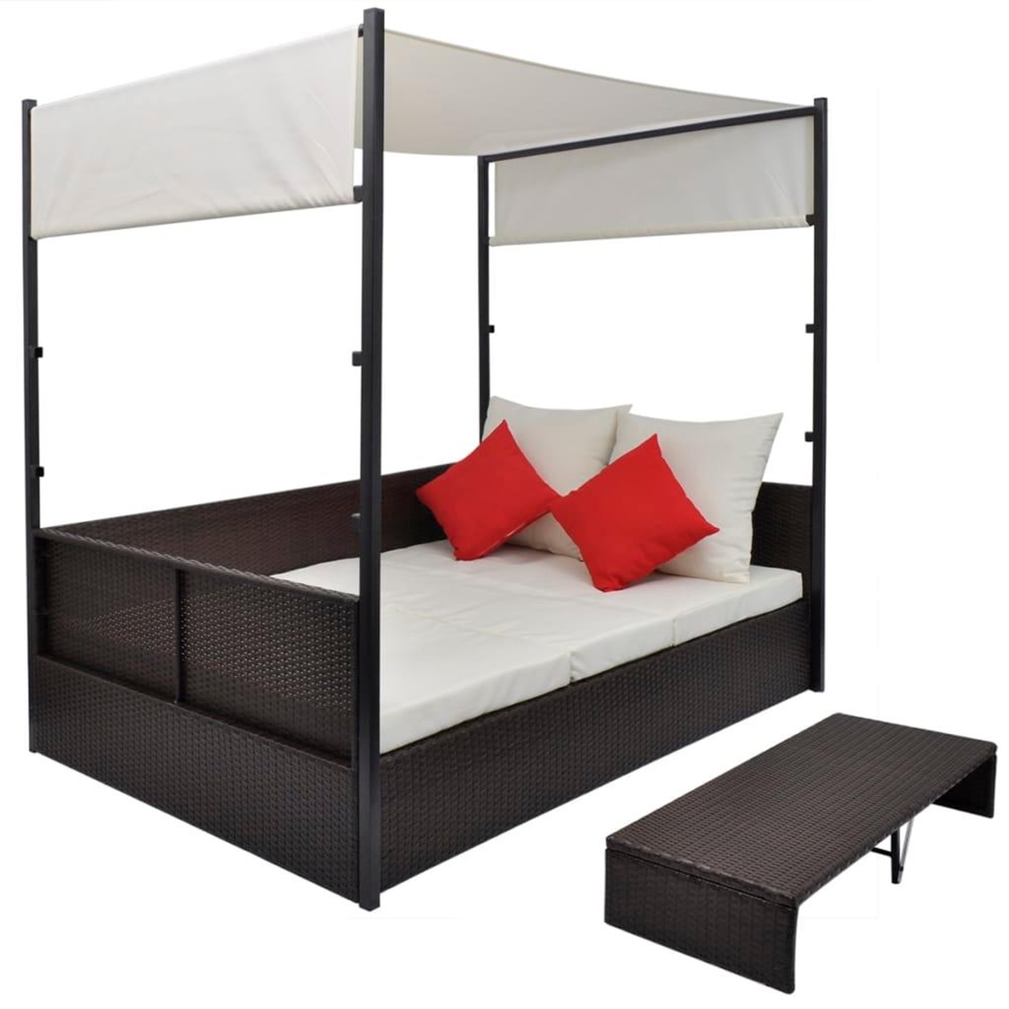 Voir la diapositive 2 : VIDAXL Lit de jardin avec auvent Marron 190x130 cm Resine tressee