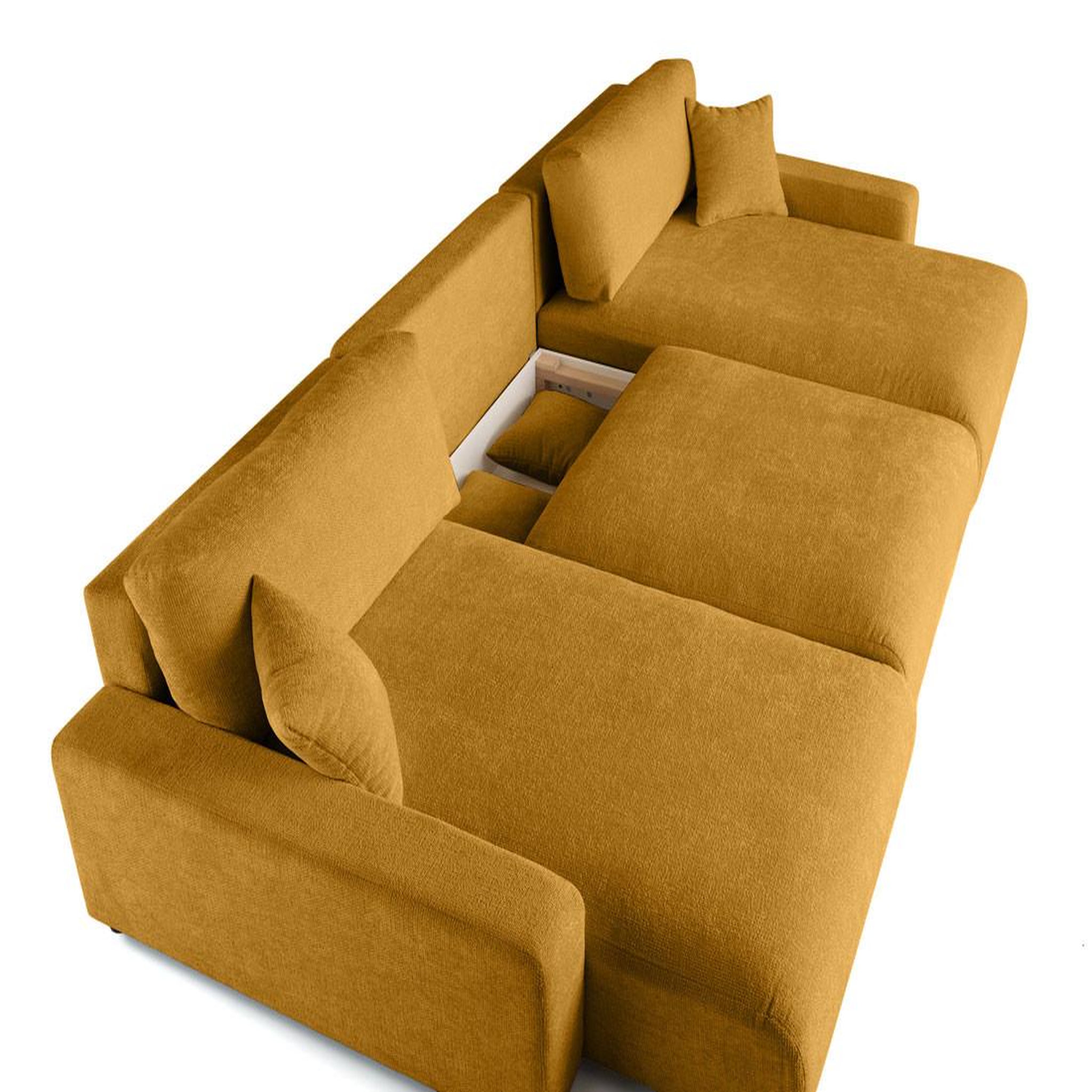Voir la diapositive 4 : BEST MOBILIER Pivoine - canapé panoramique en u - 7 places - convertible avec coffre - en velours texturé