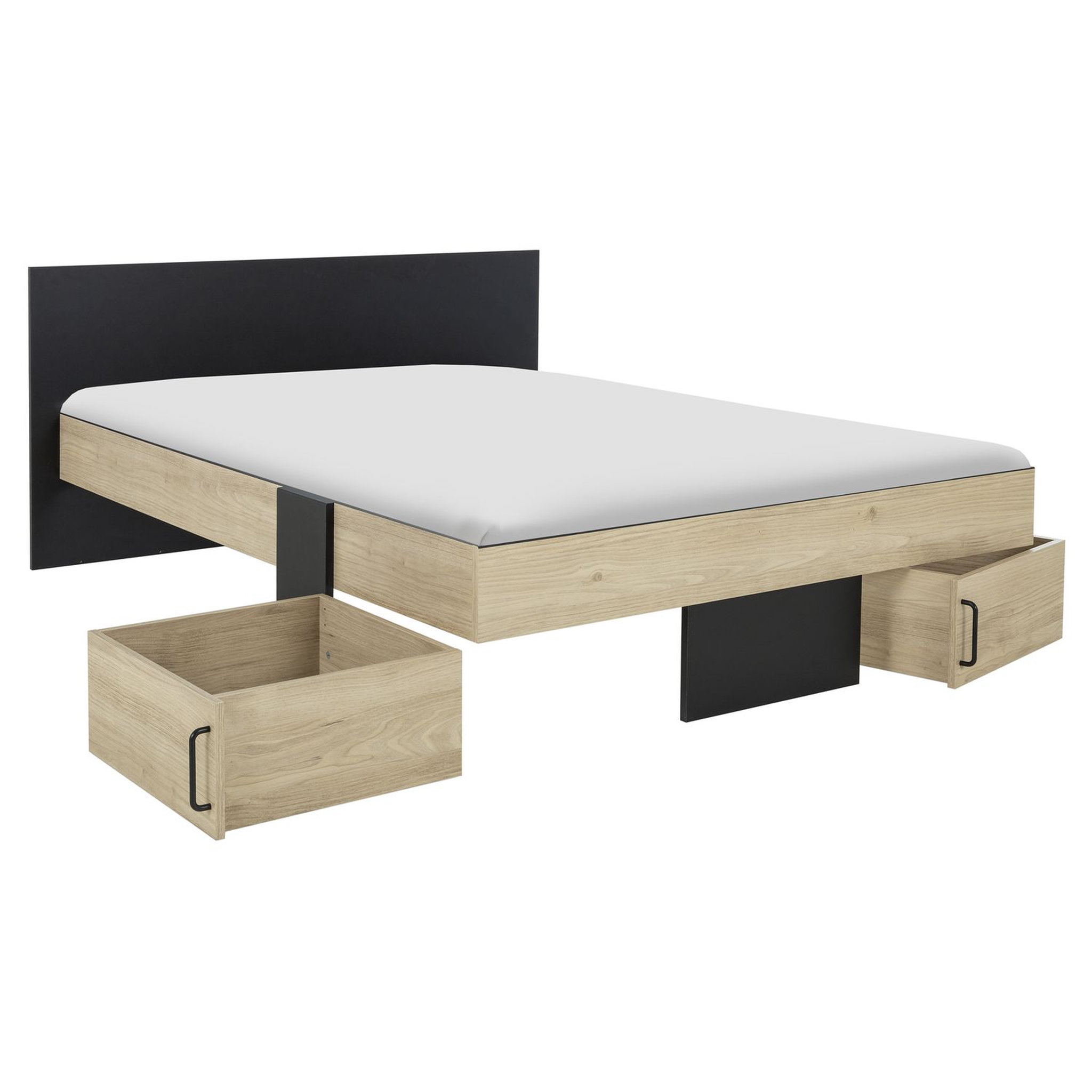 Voir la diapositive 2 : Lit double avec rangement style industriel 140x190cm LEXIS