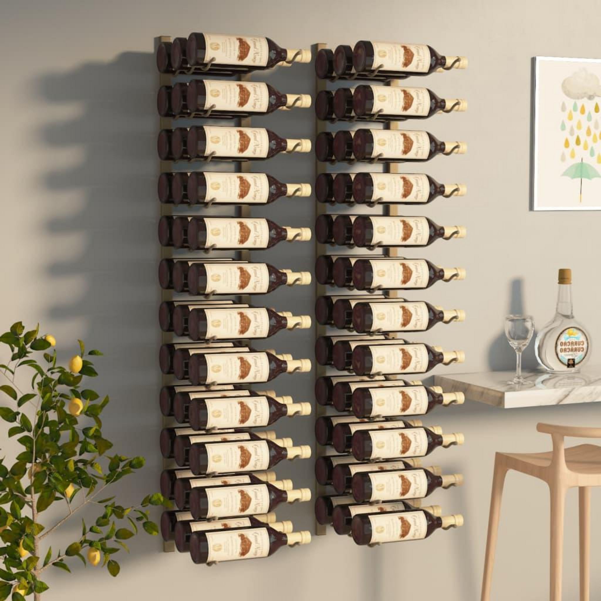 Casier à Bouteilles Mural VidaXL 7 Places - Range-Vin Métal Noir 88x8x72cm - Étagère Design