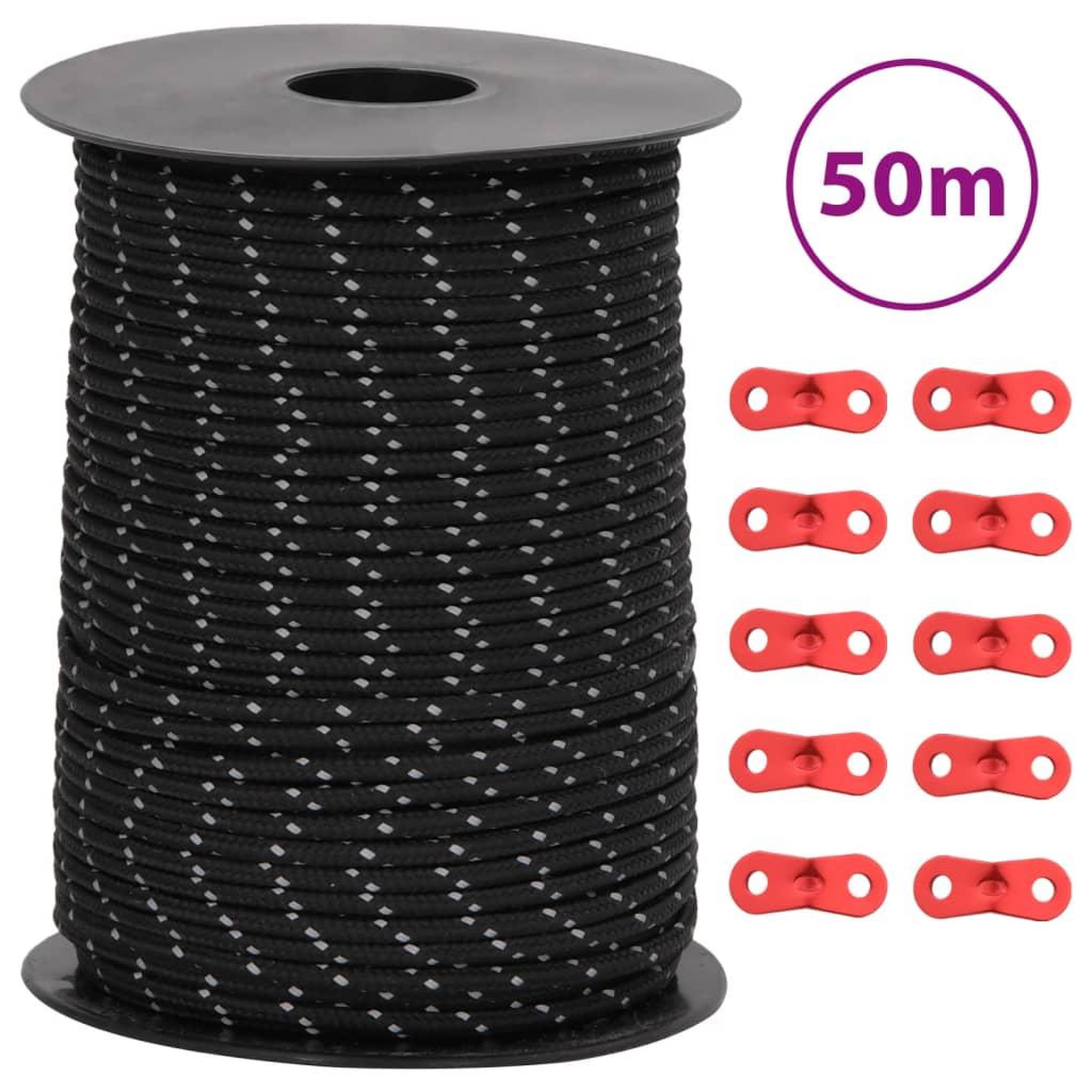 VIDAXL Corde de haubanage de tente avec bandes reflechissantes et cles