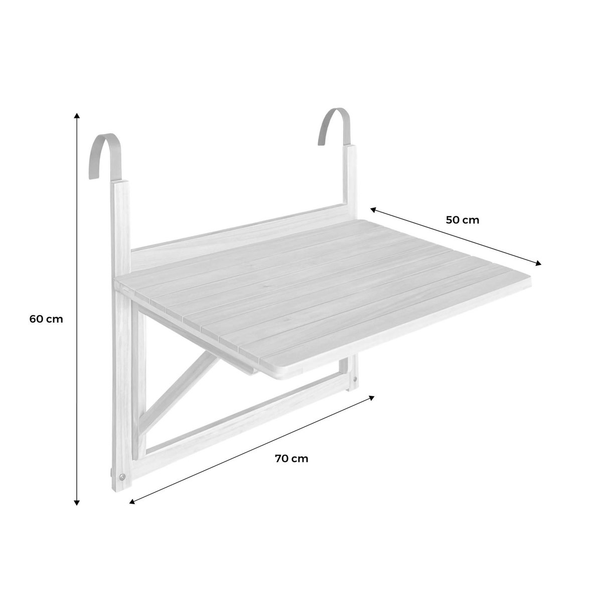 SWEEEK Table d'appoint en bois pour balcon. rectangulaire. rabattable. hauteur ajustable