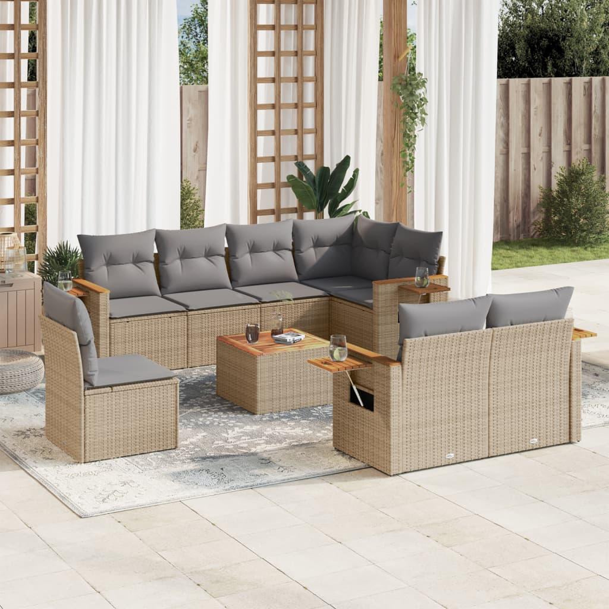 VIDAXL Salon de jardin avec coussins 9 pcs beige resine tressee