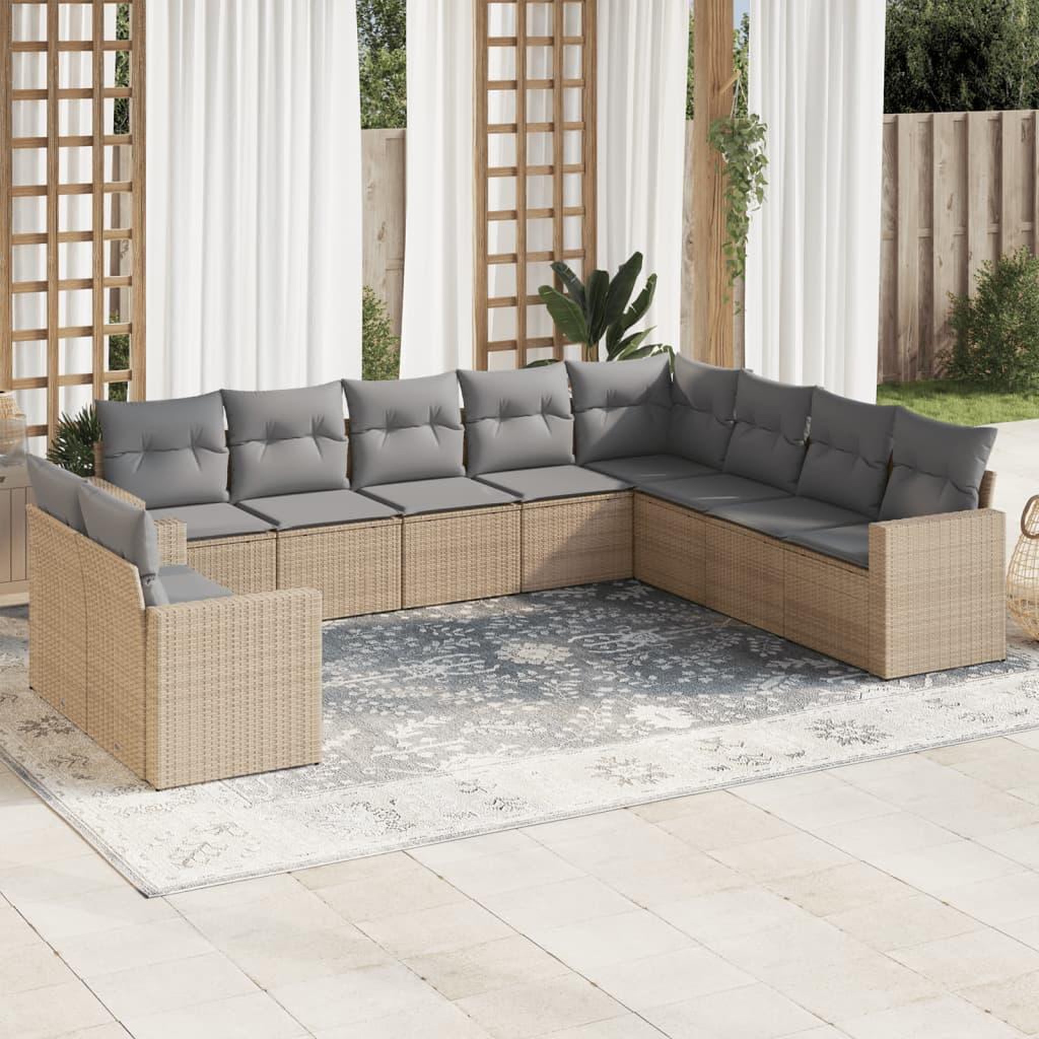 VIDAXL Salon de jardin avec coussins 10 pcs beige resine tressee