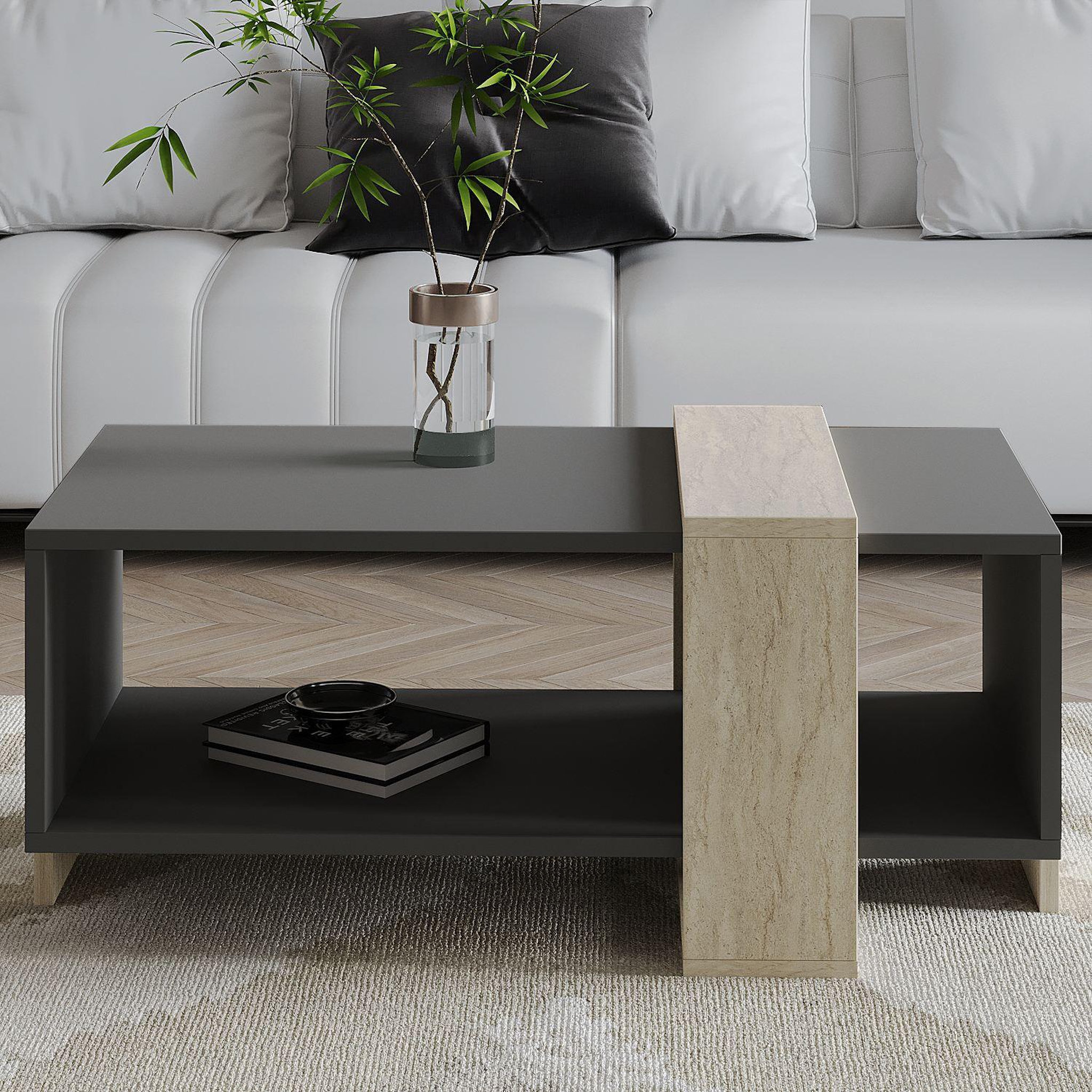 Voir la diapositive 3 : Habitat et Jardin Table basse en bois  meleni  - 90 x 49 x 40 cm - gris anthracite