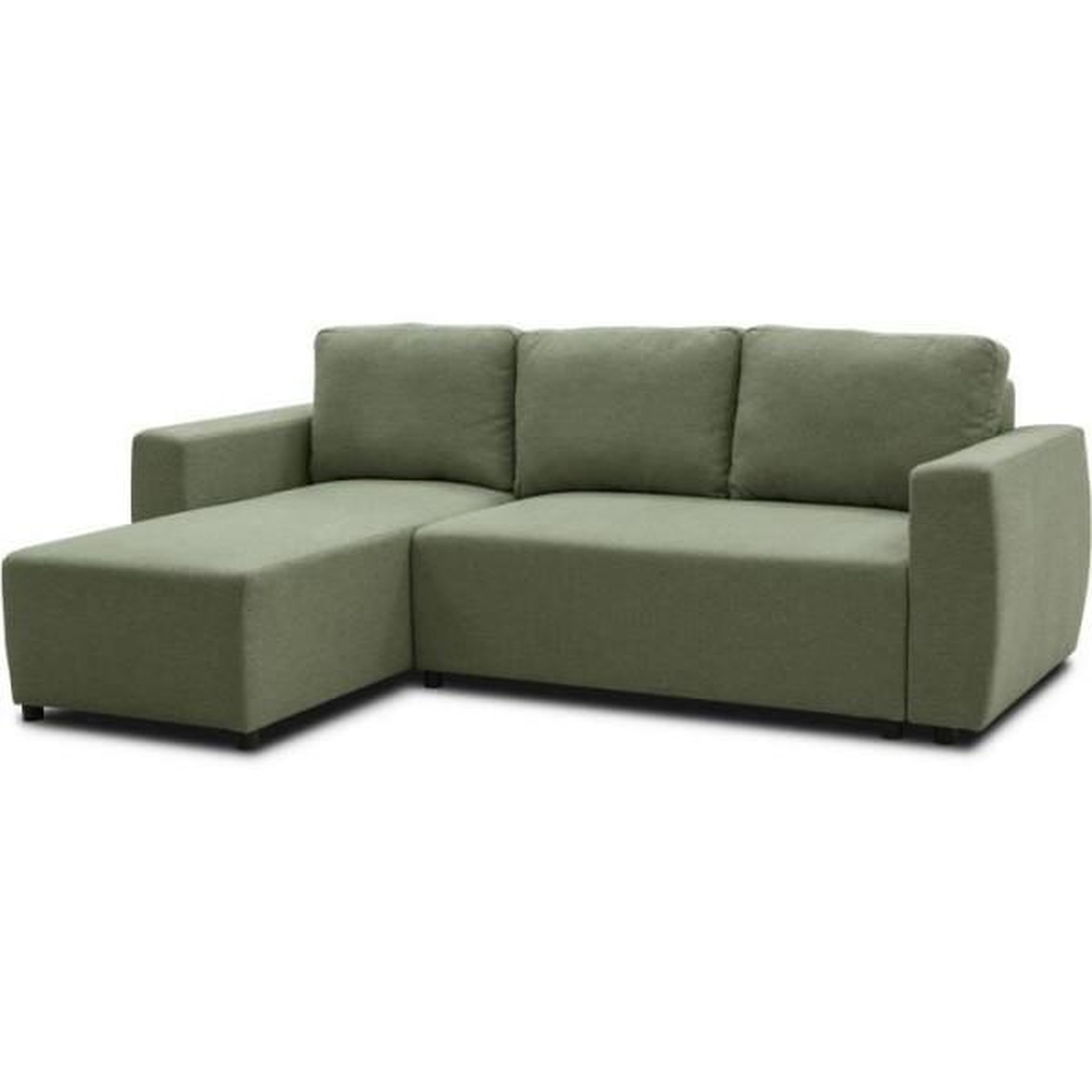 Voir la diapositive 3 : MARKET24 Canapé d'angle convertible réversible 3 a 4 places - PHARELL - Tissu olive - Coffre de rangement - L 224 x P 155 x H 85 cm